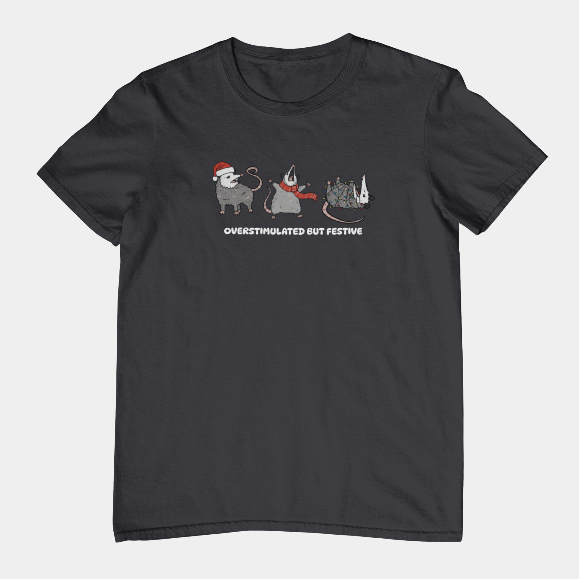T-Shirt Overstimulated but Festive - Funny Introvert Christmas Shirt Opossum