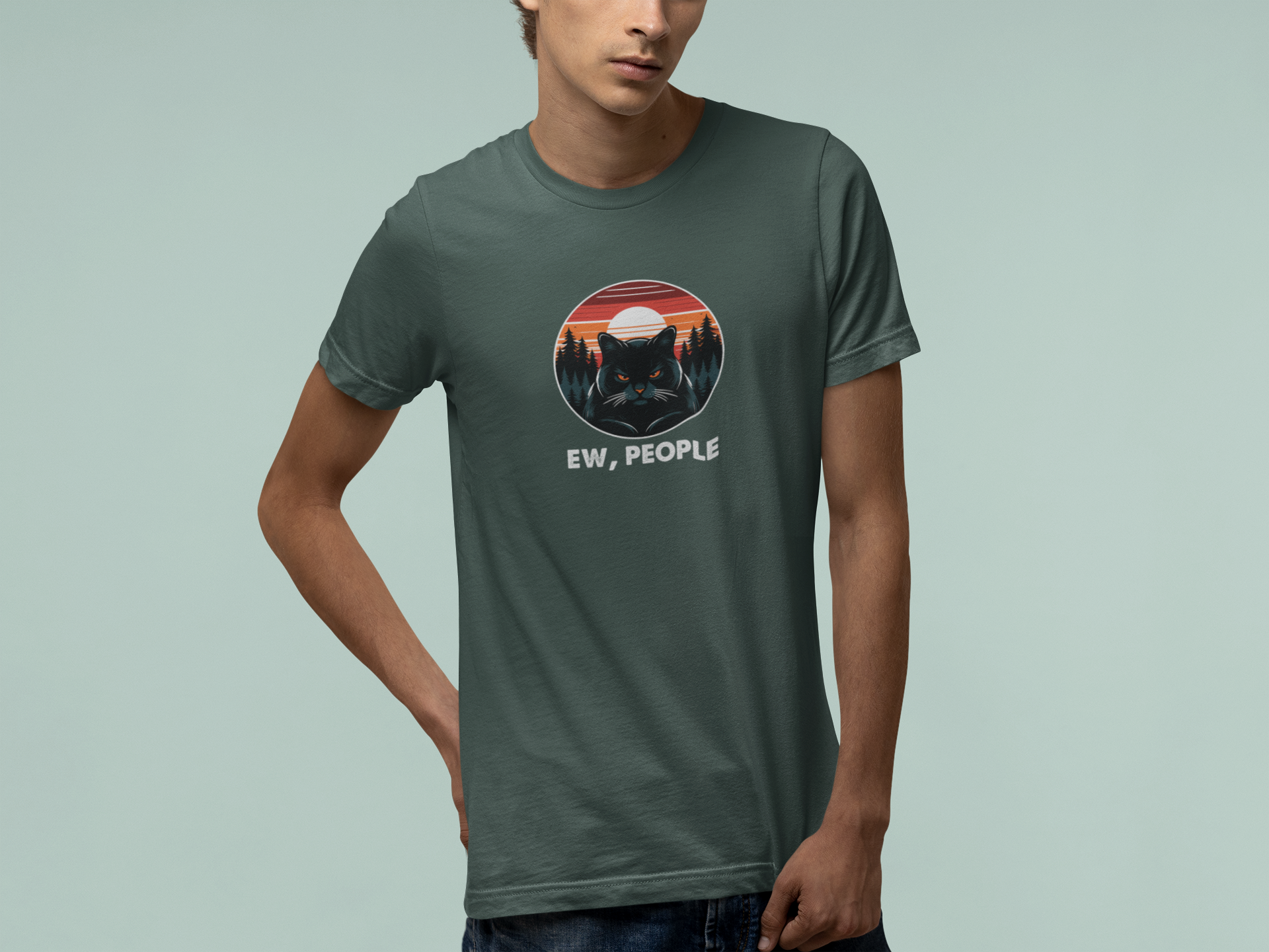 T-Shirt Ew People Cat Shirt – Vintage Sunset Funny Introvert T-Shirt