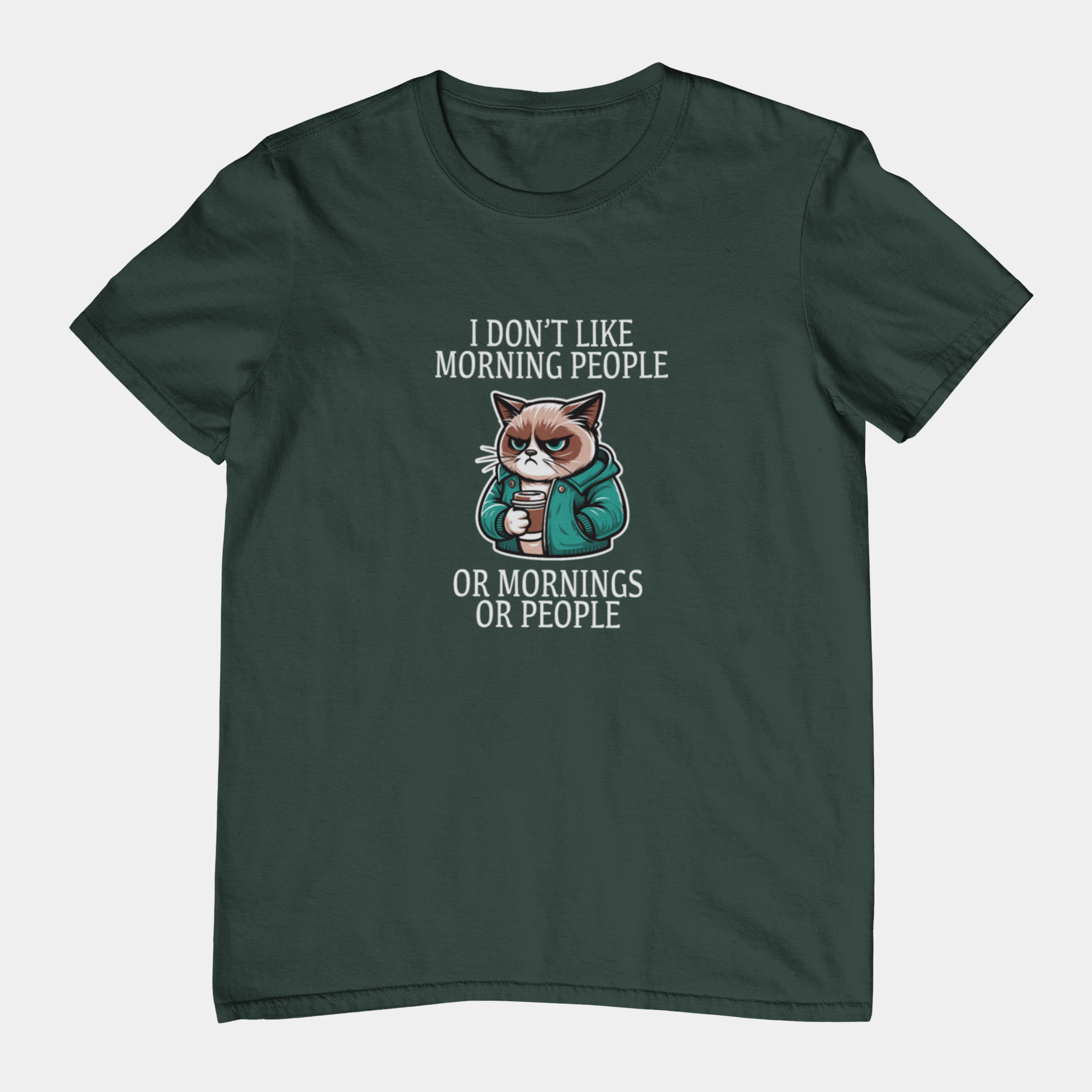 T-Shirt I Don’t Like Morning People Cat Shirt – Funny Coffee Grumpy Tee