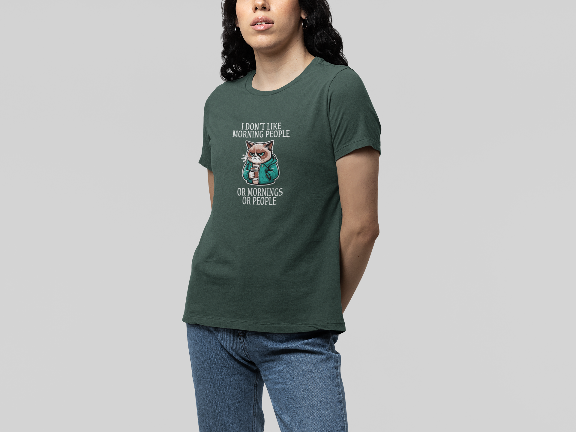 T-Shirt I Don’t Like Morning People Cat Shirt – Funny Coffee Grumpy Tee
