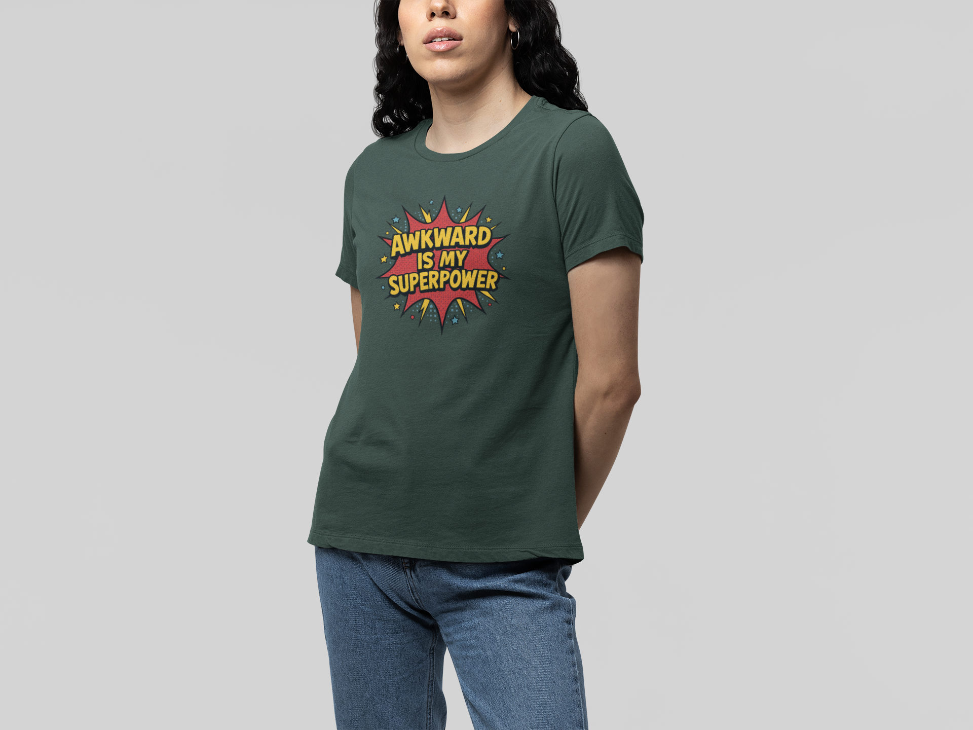 T-Shirt AWKWARD IS MY SUPERPOWER Comic Pop Art Introvert Graphic T-Shirt