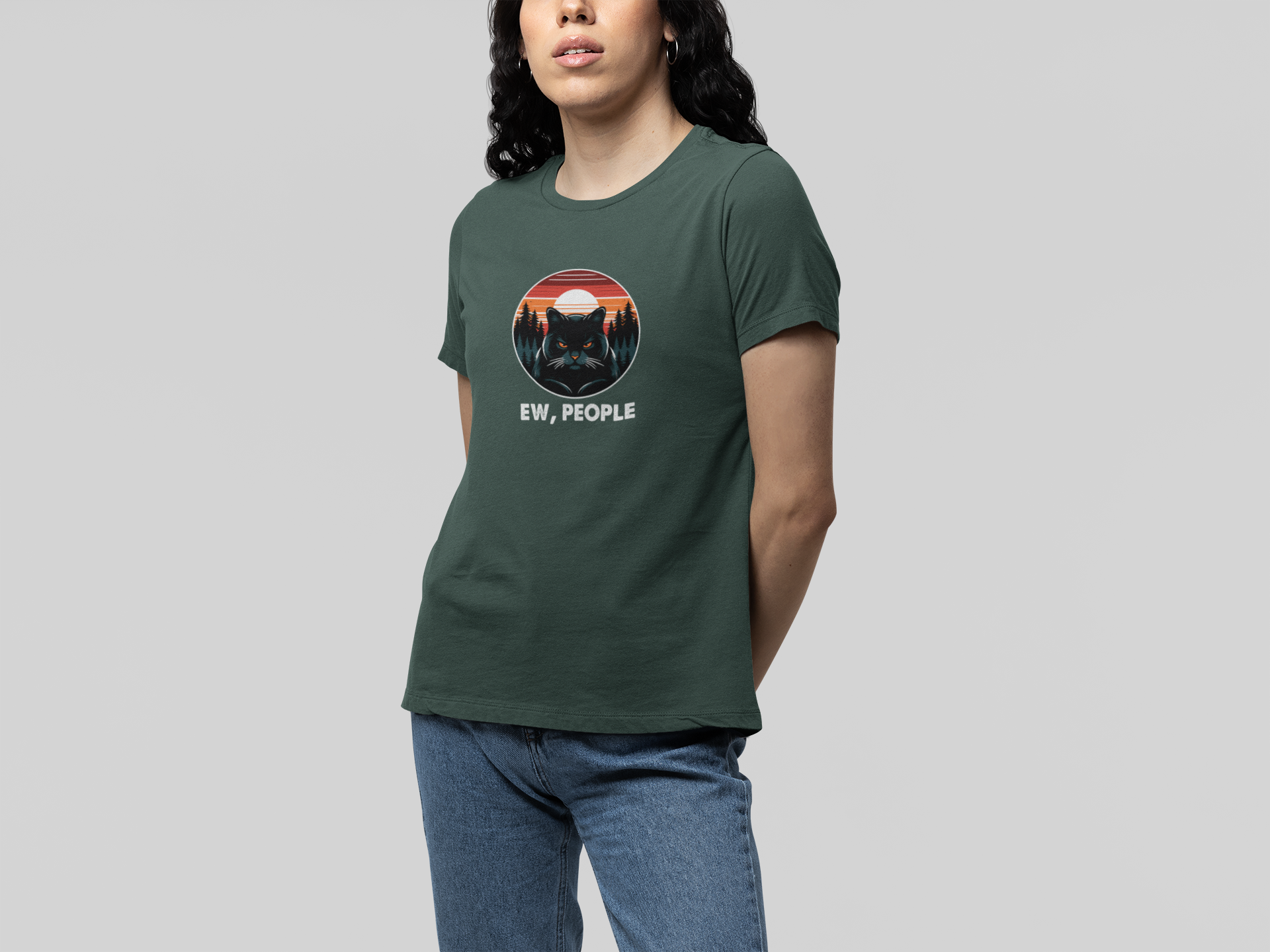 T-Shirt Ew People Cat Shirt – Vintage Sunset Funny Introvert T-Shirt