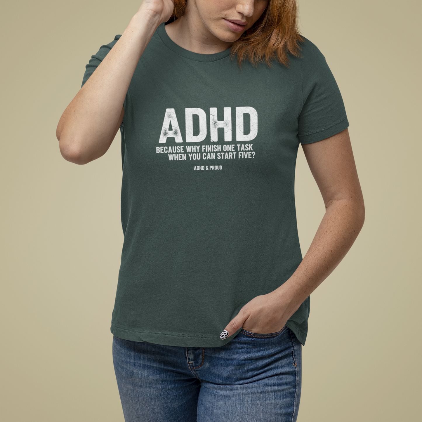 T-Shirt ADHD Because Why Finish One Task Shirt – Funny Distressed Graphic Tee