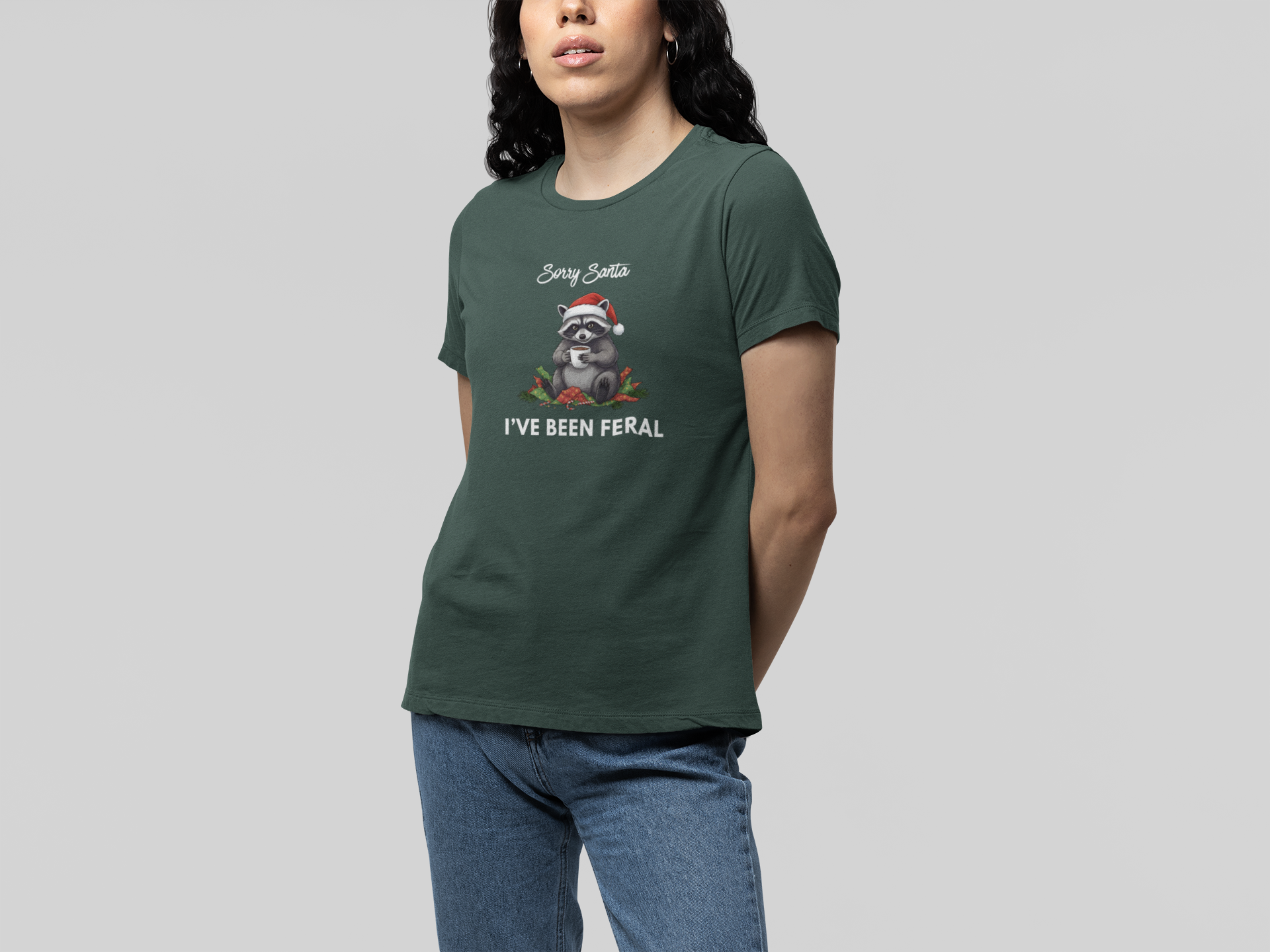 T-Shirt Sorry Santa I've Been Feral - Funny Christmas Shirt Raccoon