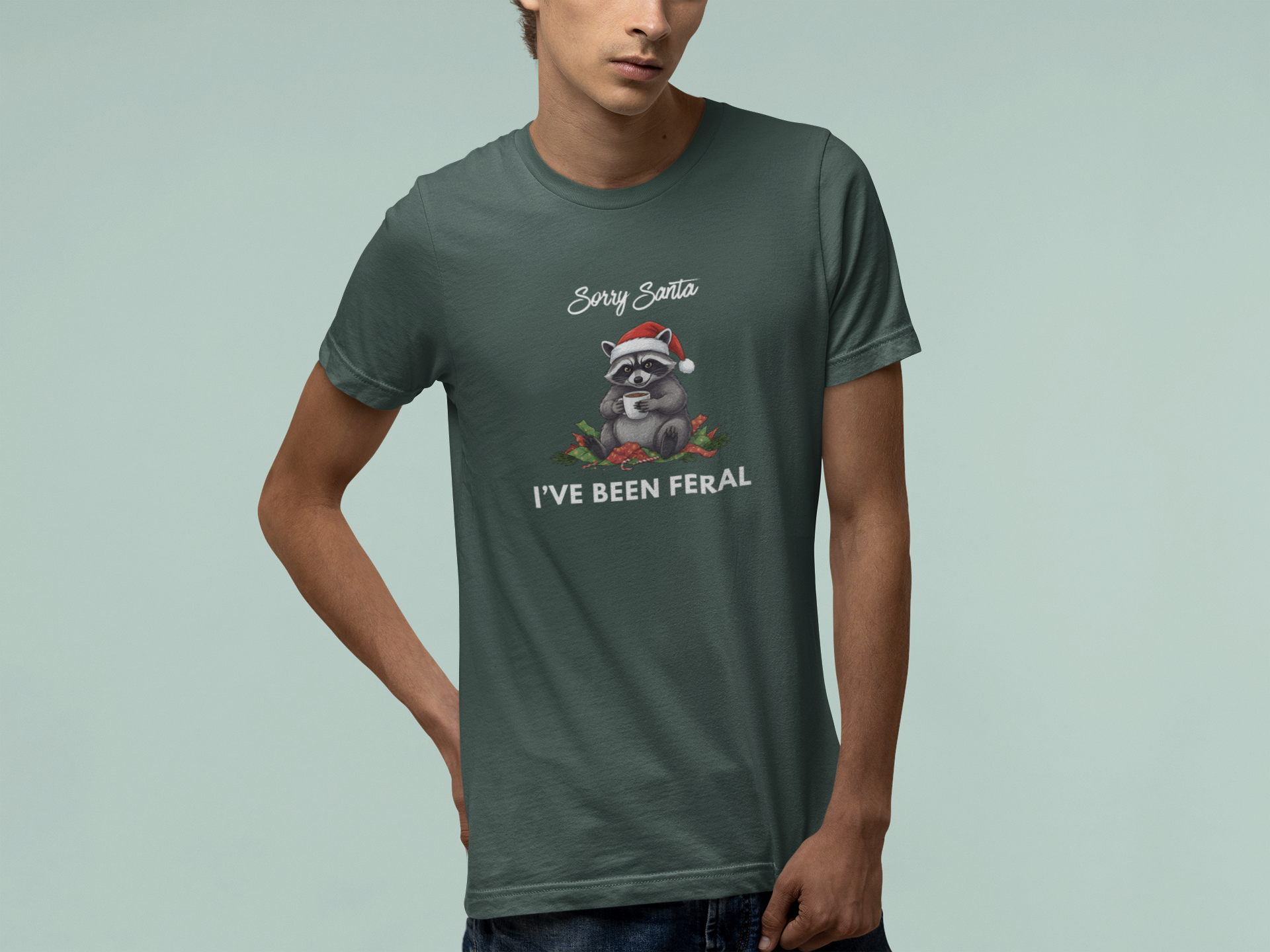 T-Shirt Sorry Santa I've Been Feral - Funny Christmas Shirt Raccoon
