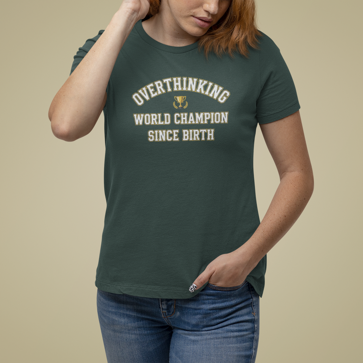 T-Shirt Overthinking World Champion T-Shirt – Funny Varsity Graphic Tee