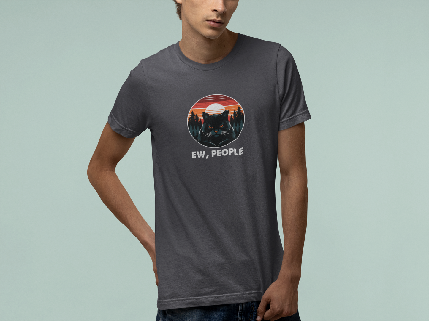 T-Shirt Ew People Cat Shirt – Vintage Sunset Funny Introvert T-Shirt