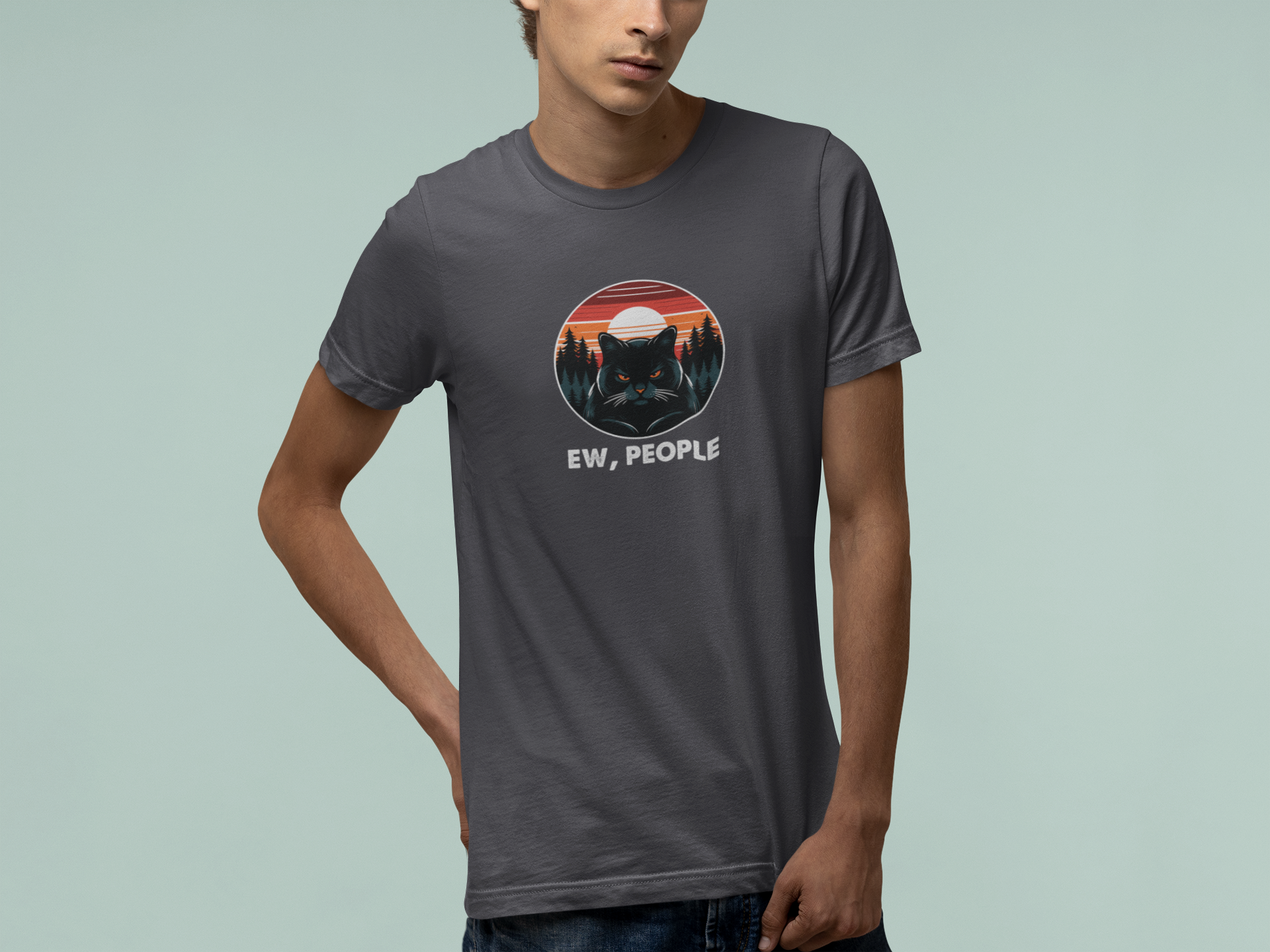 T-Shirt Ew People Cat Shirt – Vintage Sunset Funny Introvert T-Shirt