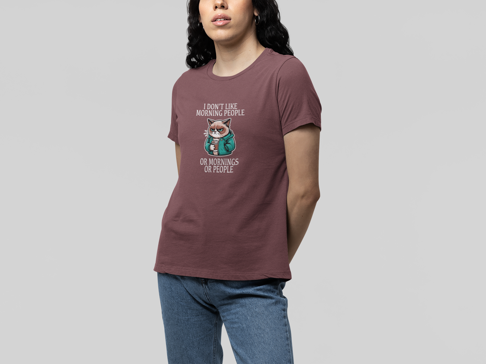 T-Shirt I Don’t Like Morning People Cat Shirt – Funny Coffee Grumpy Tee