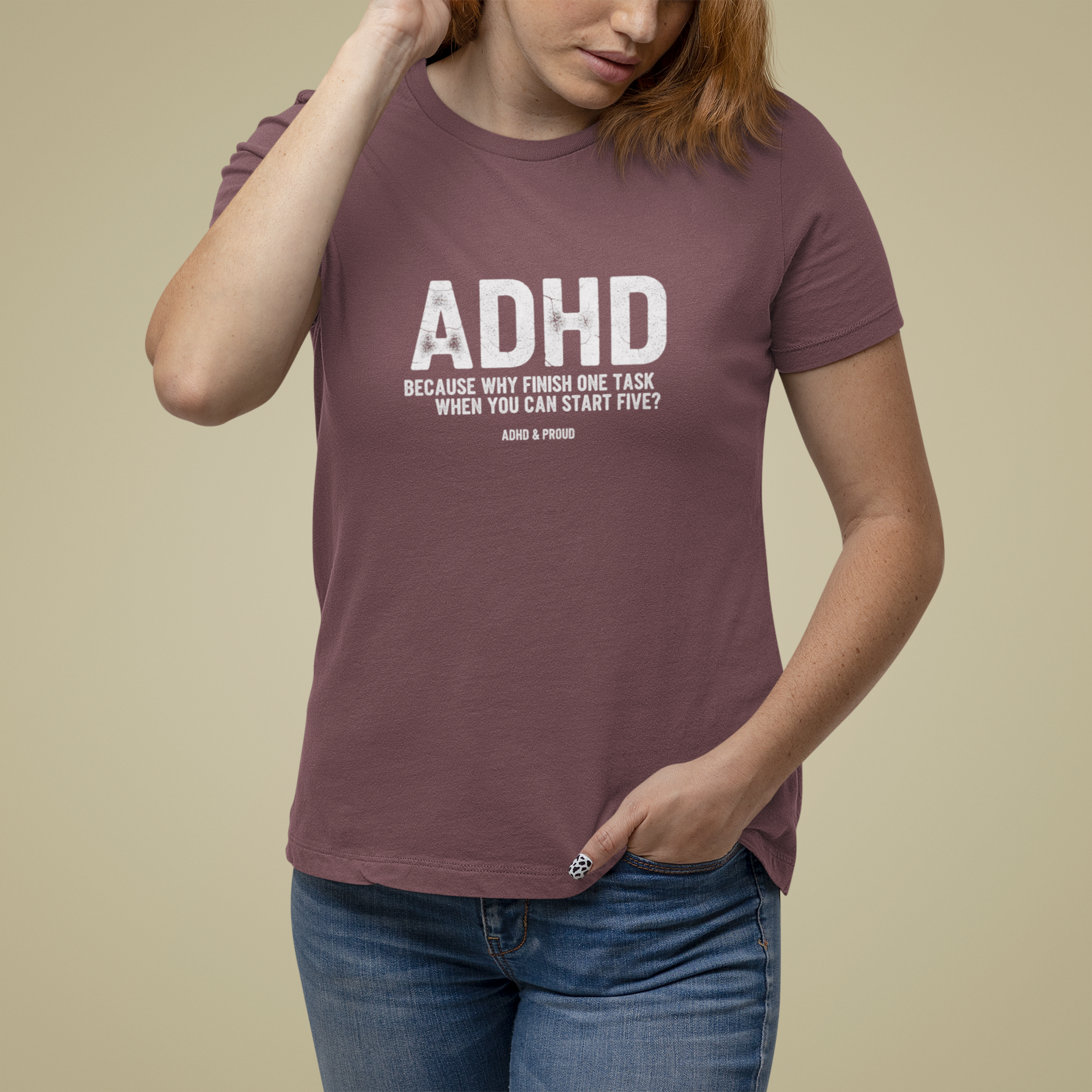 T-Shirt ADHD Because Why Finish One Task Shirt – Funny Distressed Graphic Tee