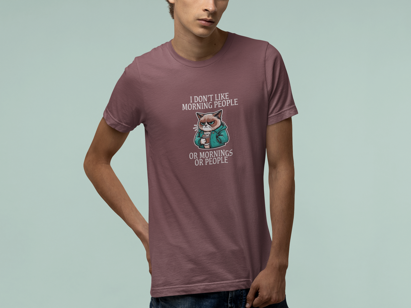 T-Shirt I Don’t Like Morning People Cat Shirt – Funny Coffee Grumpy Tee
