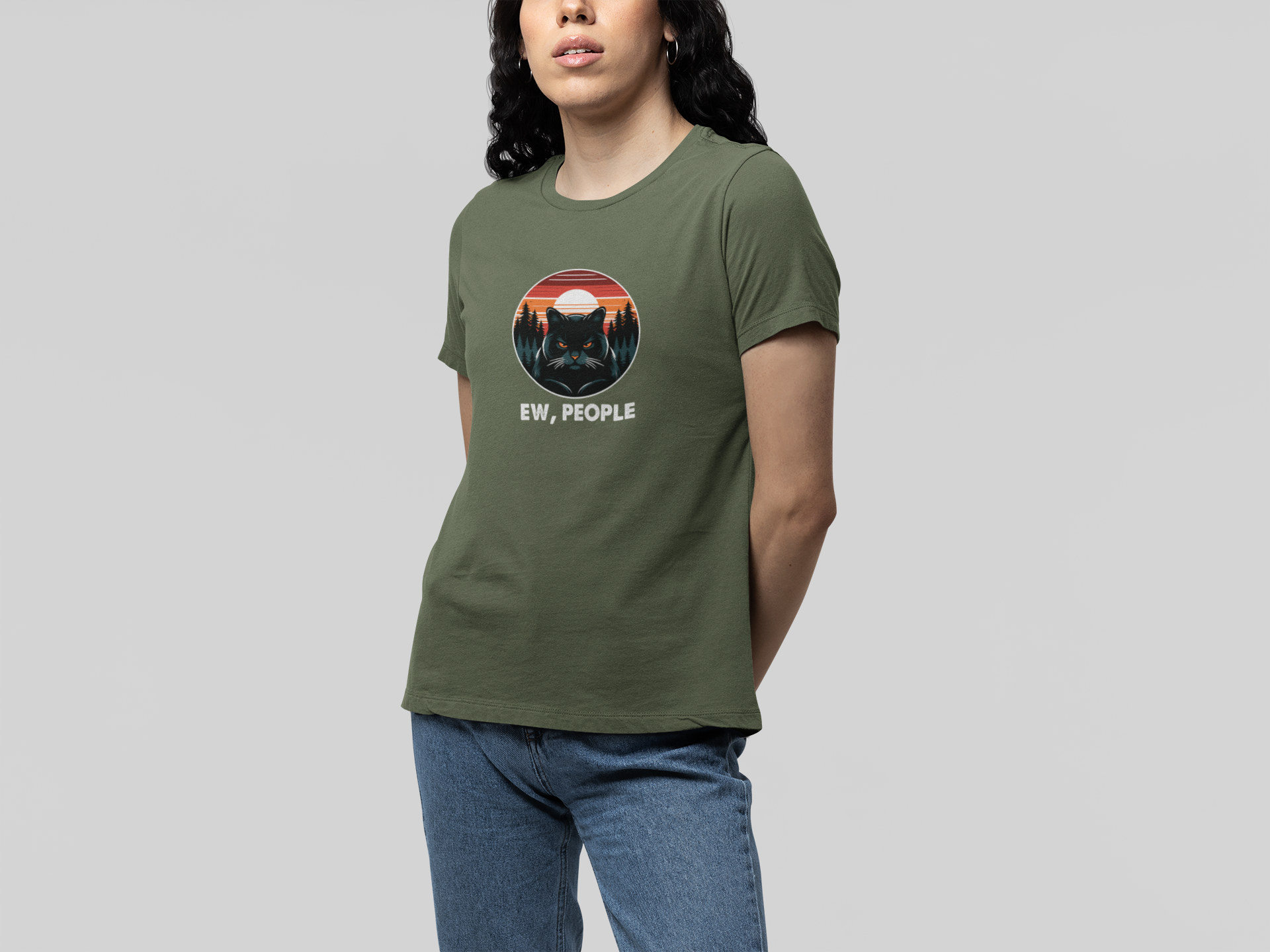 T-Shirt Ew People Cat Shirt – Vintage Sunset Funny Introvert T-Shirt