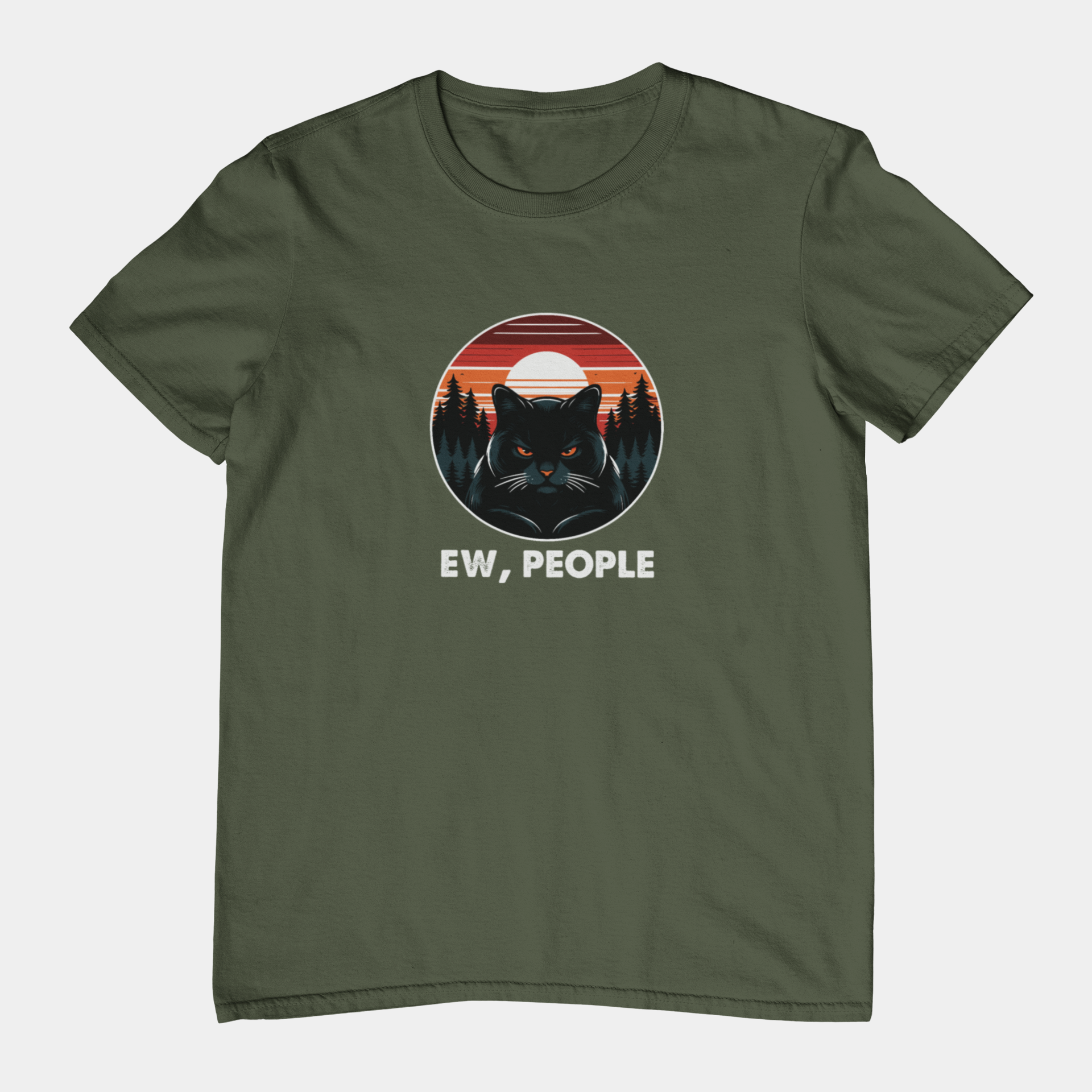 T-Shirt Ew People Cat Shirt – Vintage Sunset Funny Introvert T-Shirt