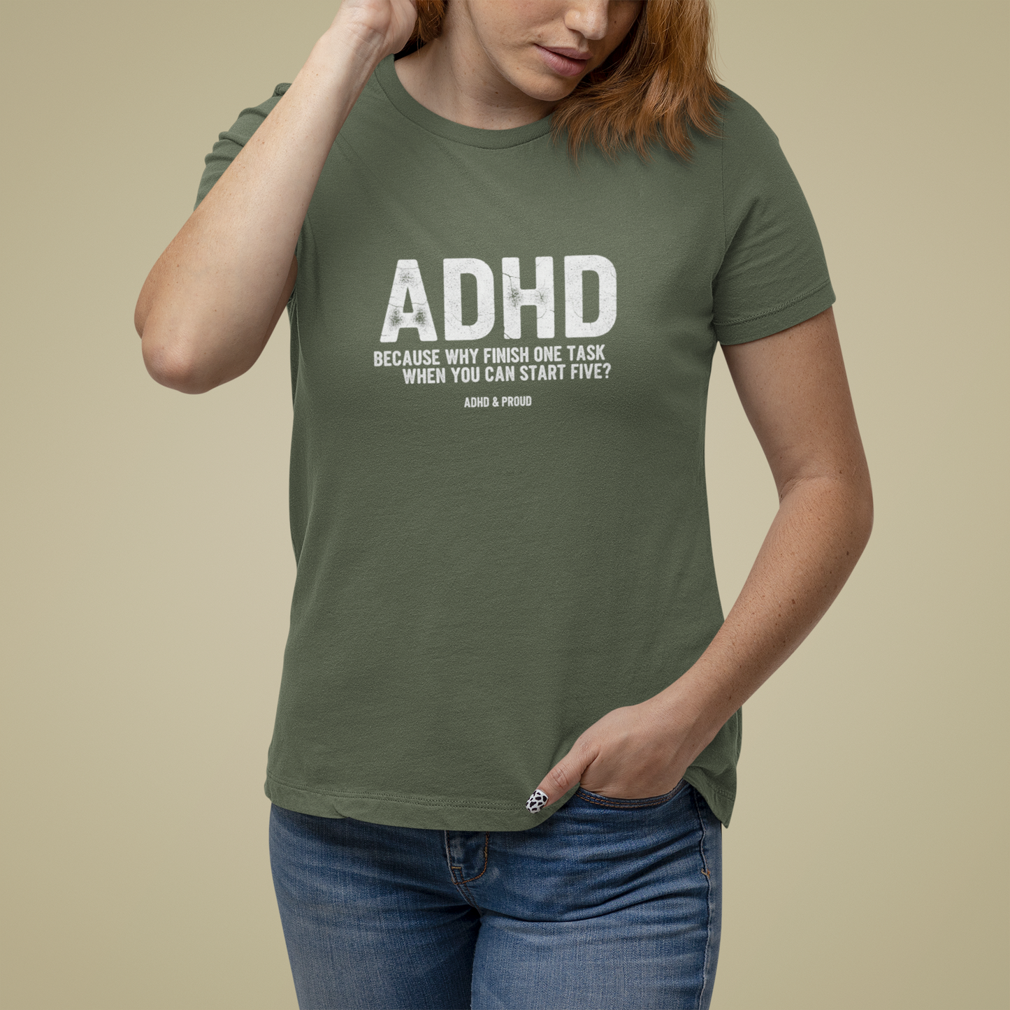 T-Shirt ADHD Because Why Finish One Task Shirt – Funny Distressed Graphic Tee
