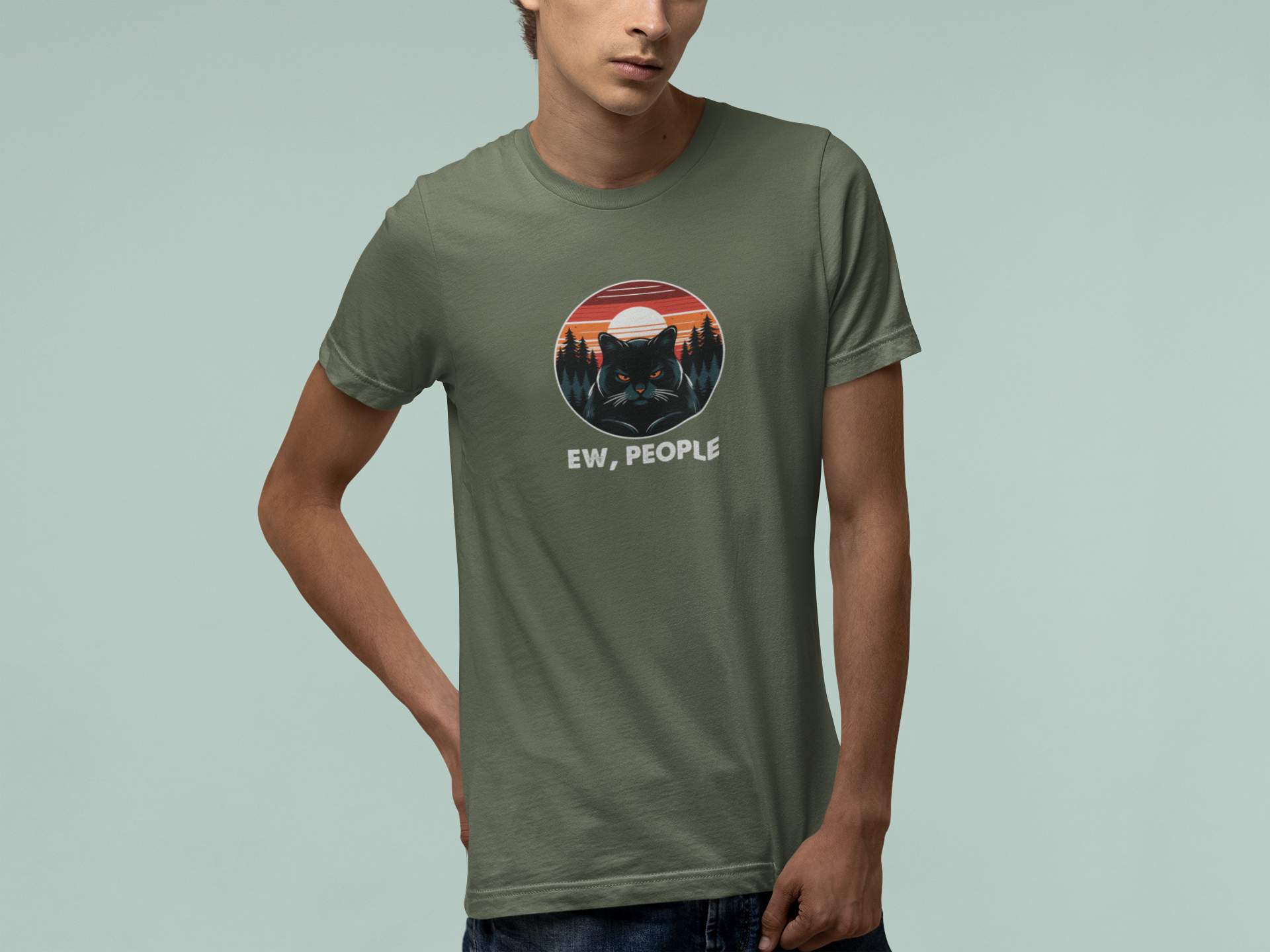 T-Shirt Ew People Cat Shirt – Vintage Sunset Funny Introvert T-Shirt
