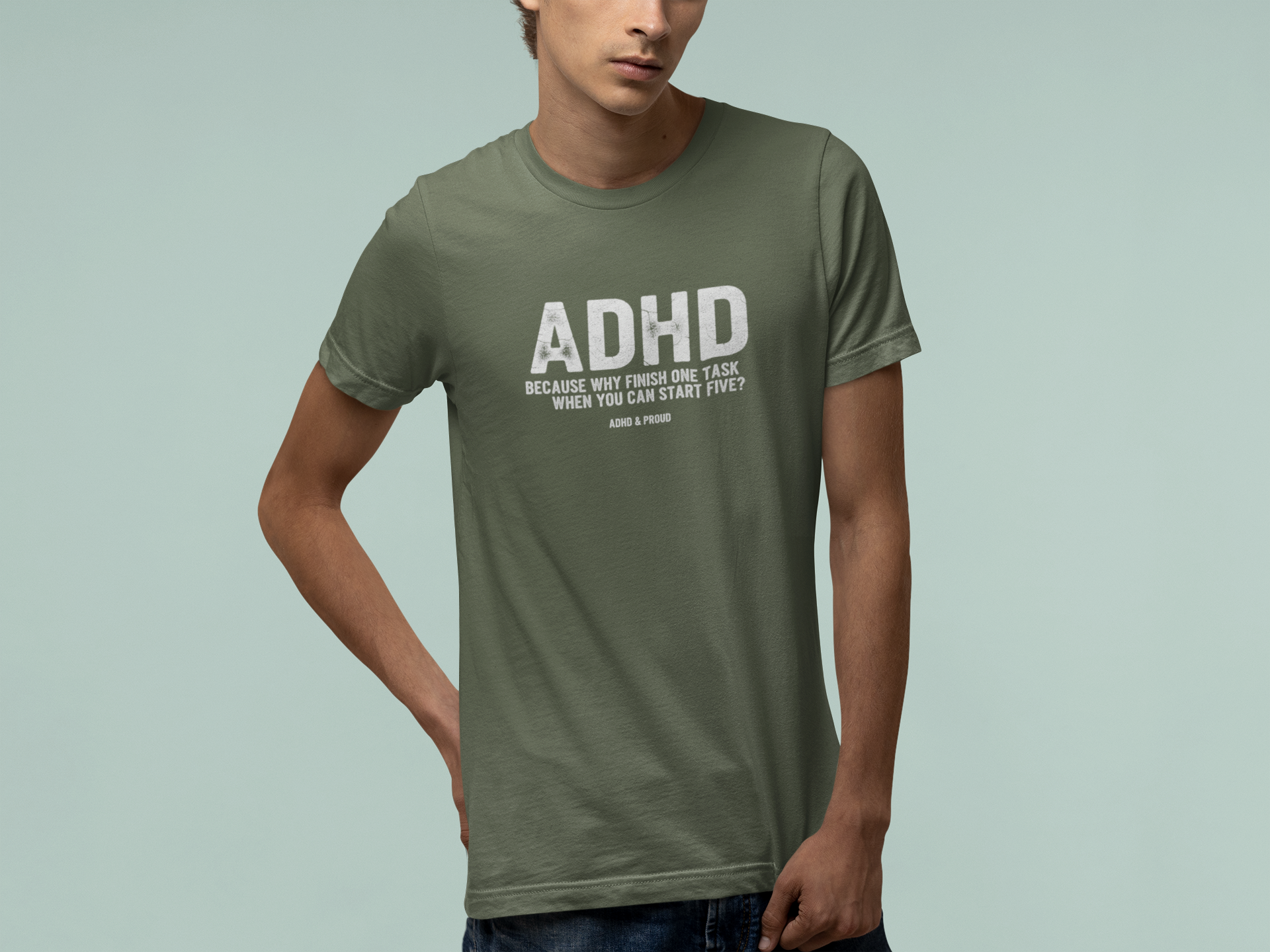 T-Shirt ADHD Because Why Finish One Task Shirt – Funny Distressed Graphic Tee