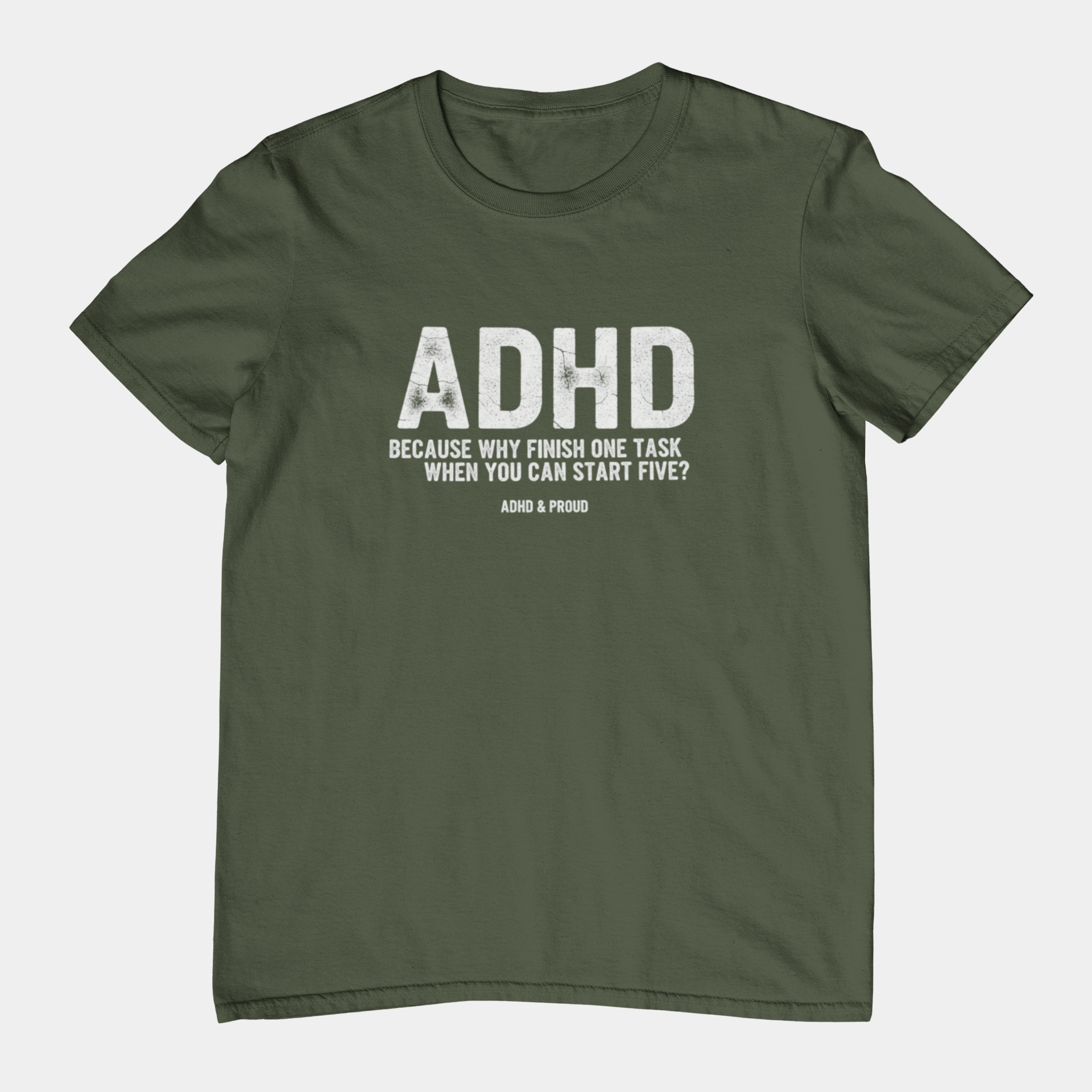 T-Shirt ADHD Because Why Finish One Task Shirt – Funny Distressed Graphic Tee