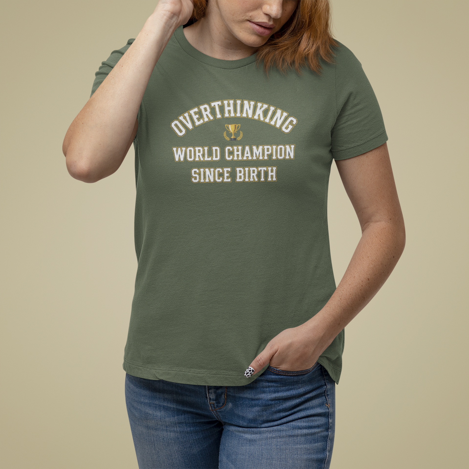 T-Shirt Overthinking World Champion T-Shirt – Funny Varsity Graphic Tee