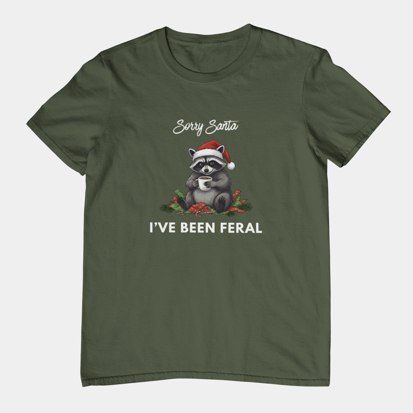 T-Shirt Sorry Santa I've Been Feral - Funny Christmas Shirt Raccoon