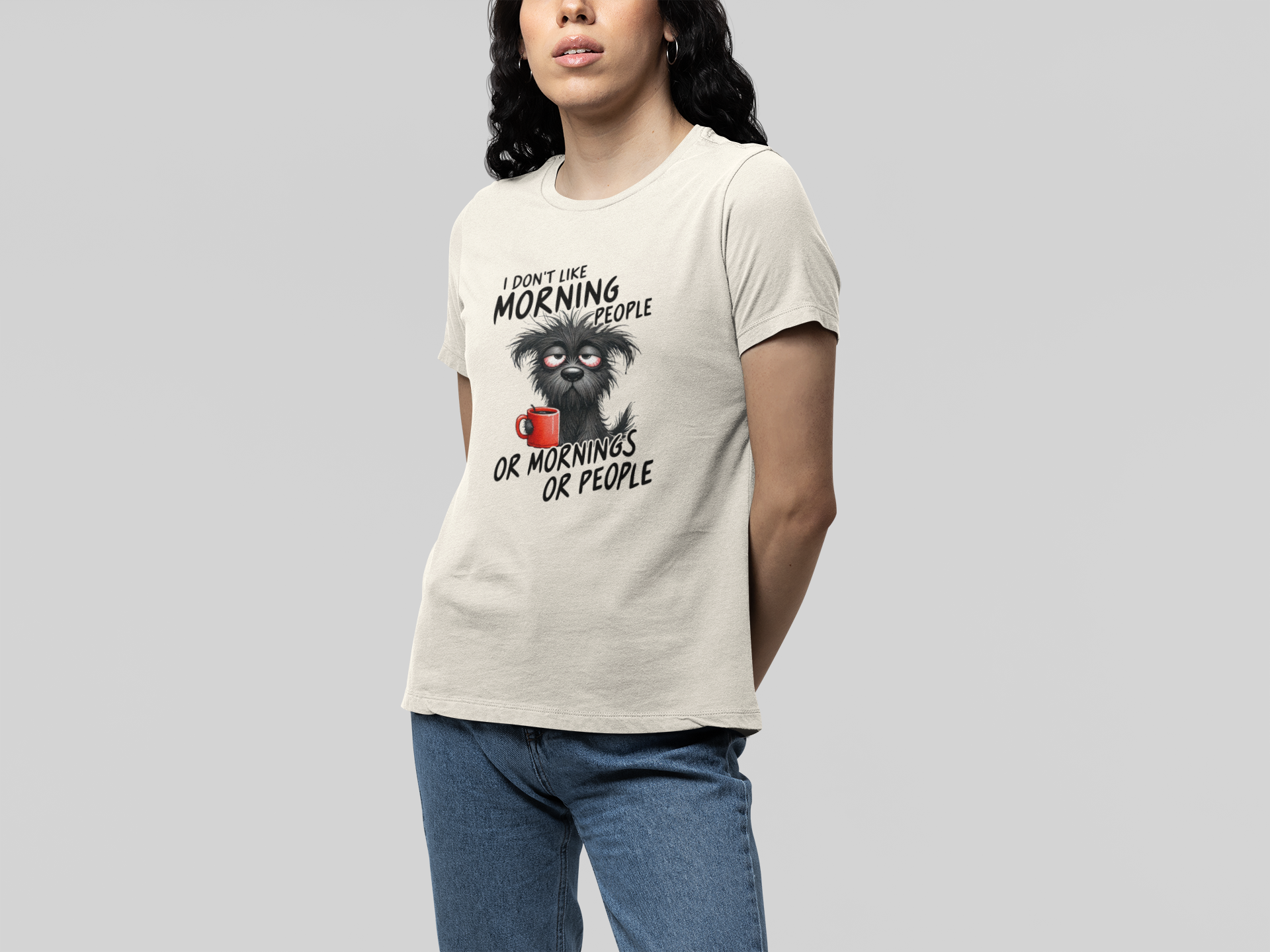 T-Shirt I Don’t Like Morning People Shirt – Funny Dog Coffee Graphic Tee