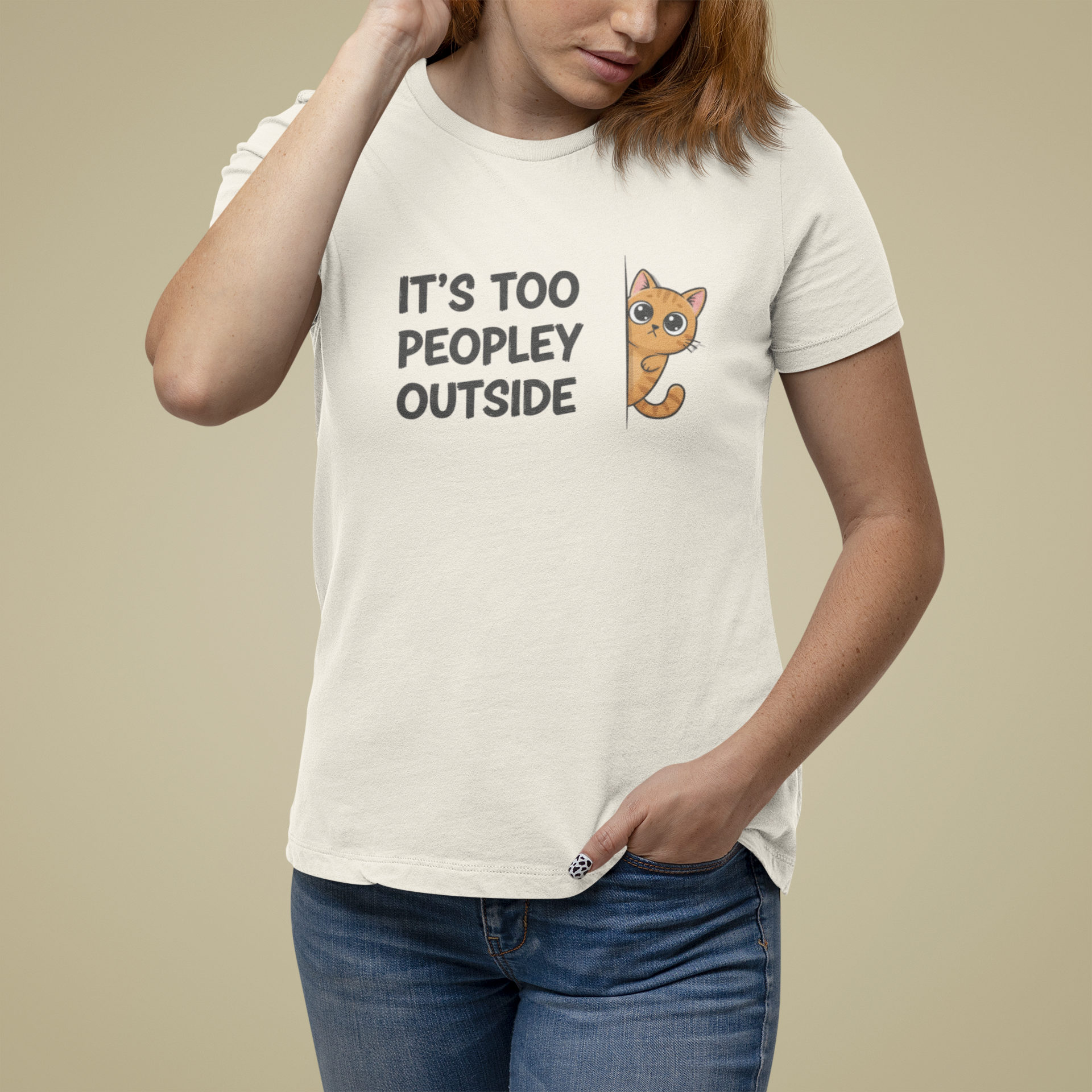 T-Shirt IT'S TOO PEOPLEY OUTSIDE Shirt – Funny Cat Lover Introvert Tee
