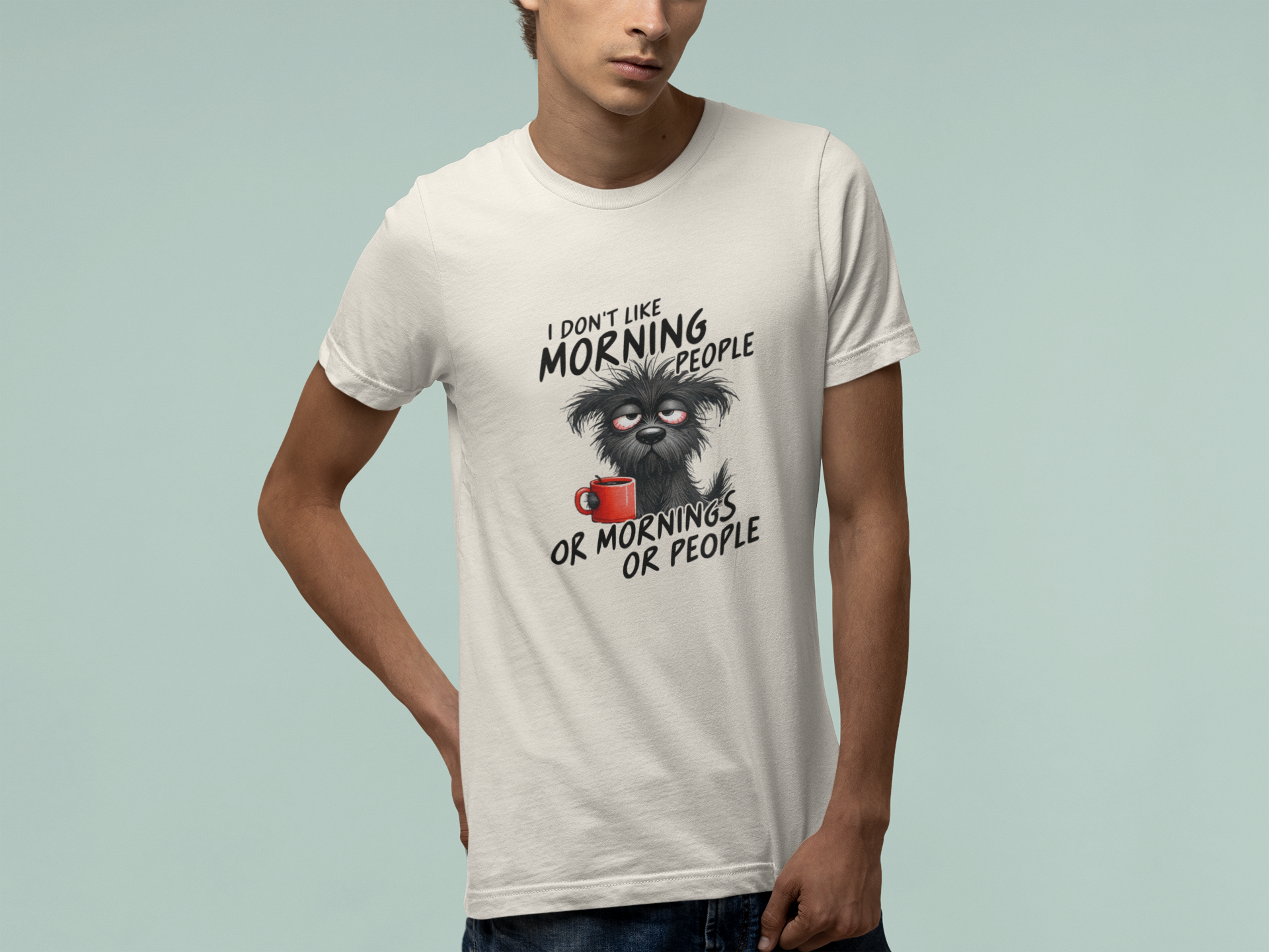 T-Shirt I Don’t Like Morning People Shirt – Funny Dog Coffee Graphic Tee
