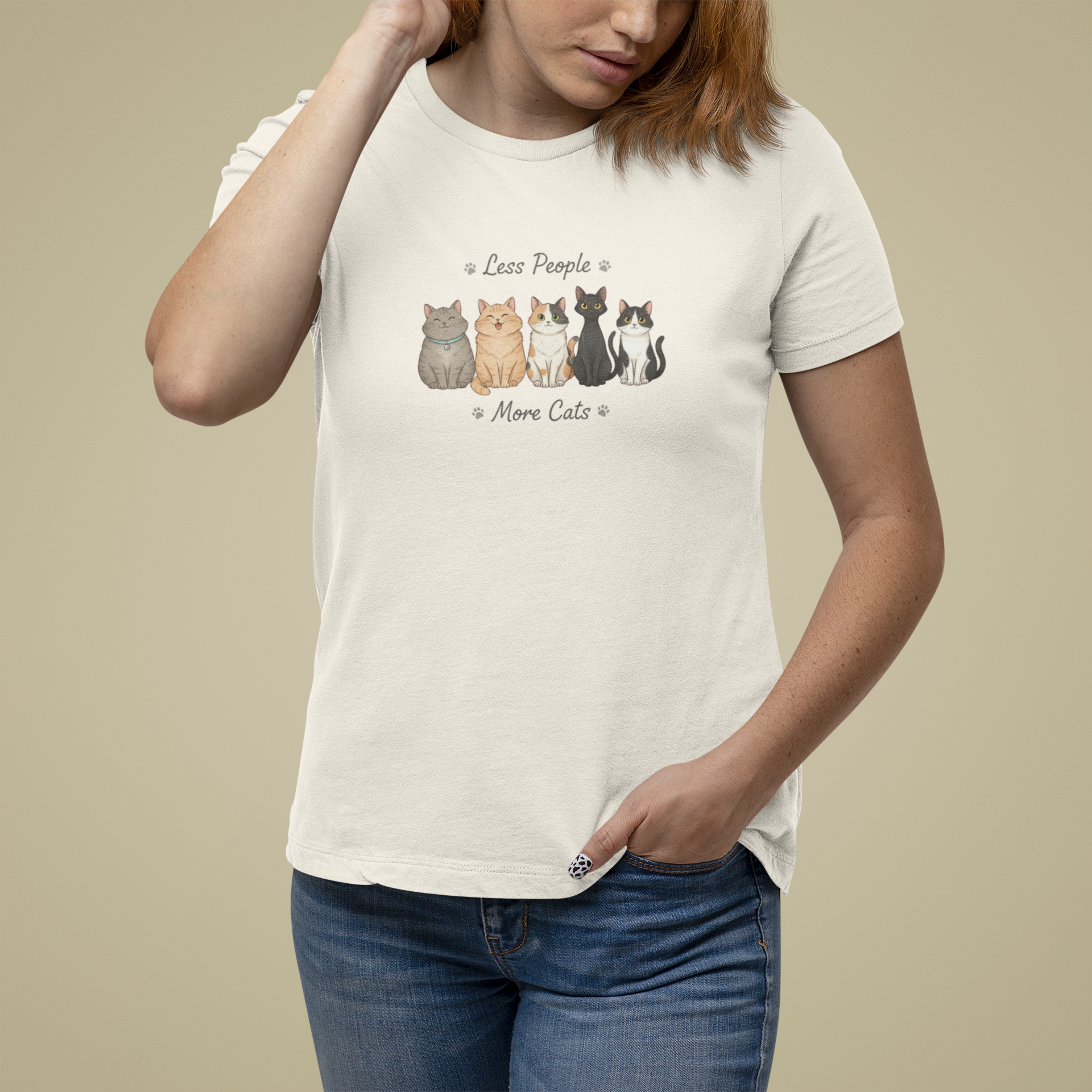 T-Shirt Less People More Cats Shirt – Cute Funny Cat Lover Graphic Tee
