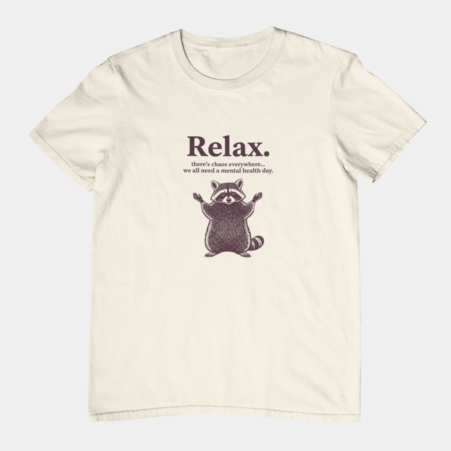 T-Shirt Relax There’s Chaos Everywhere T-Shirt – Vintage Raccoon Humor Tee