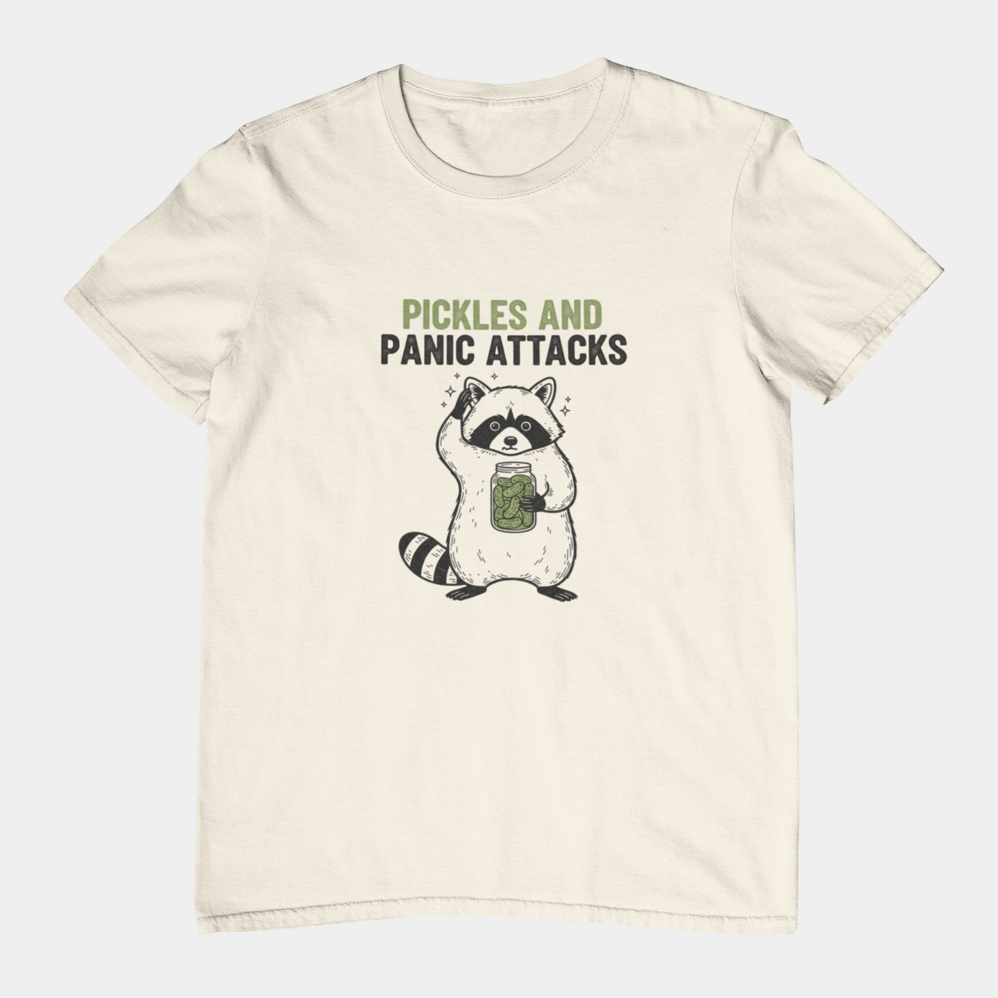 T-Shirt Pickles and Panic Attacks T-Shirt – Vintage Raccoon Graphic Tee