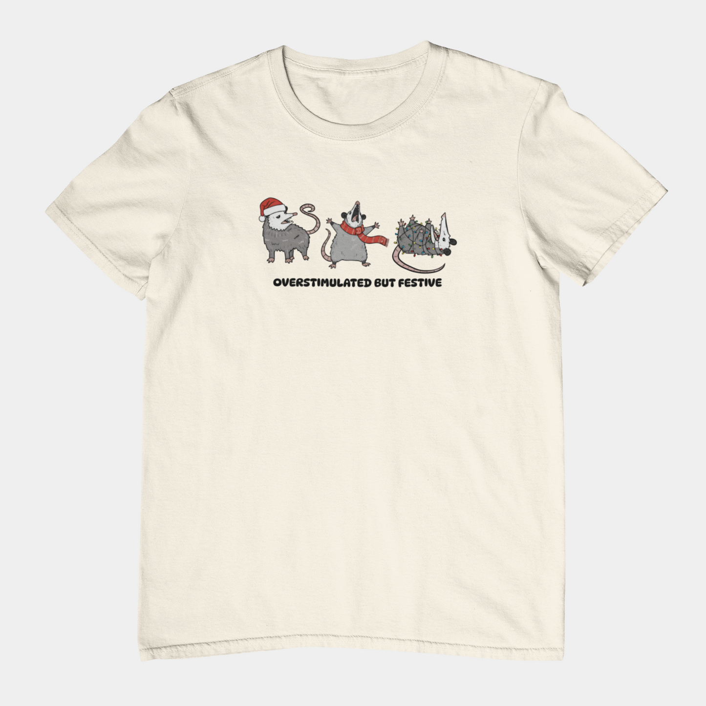 T-Shirt Overstimulated but Festive - Funny Introvert Christmas Shirt Opossum