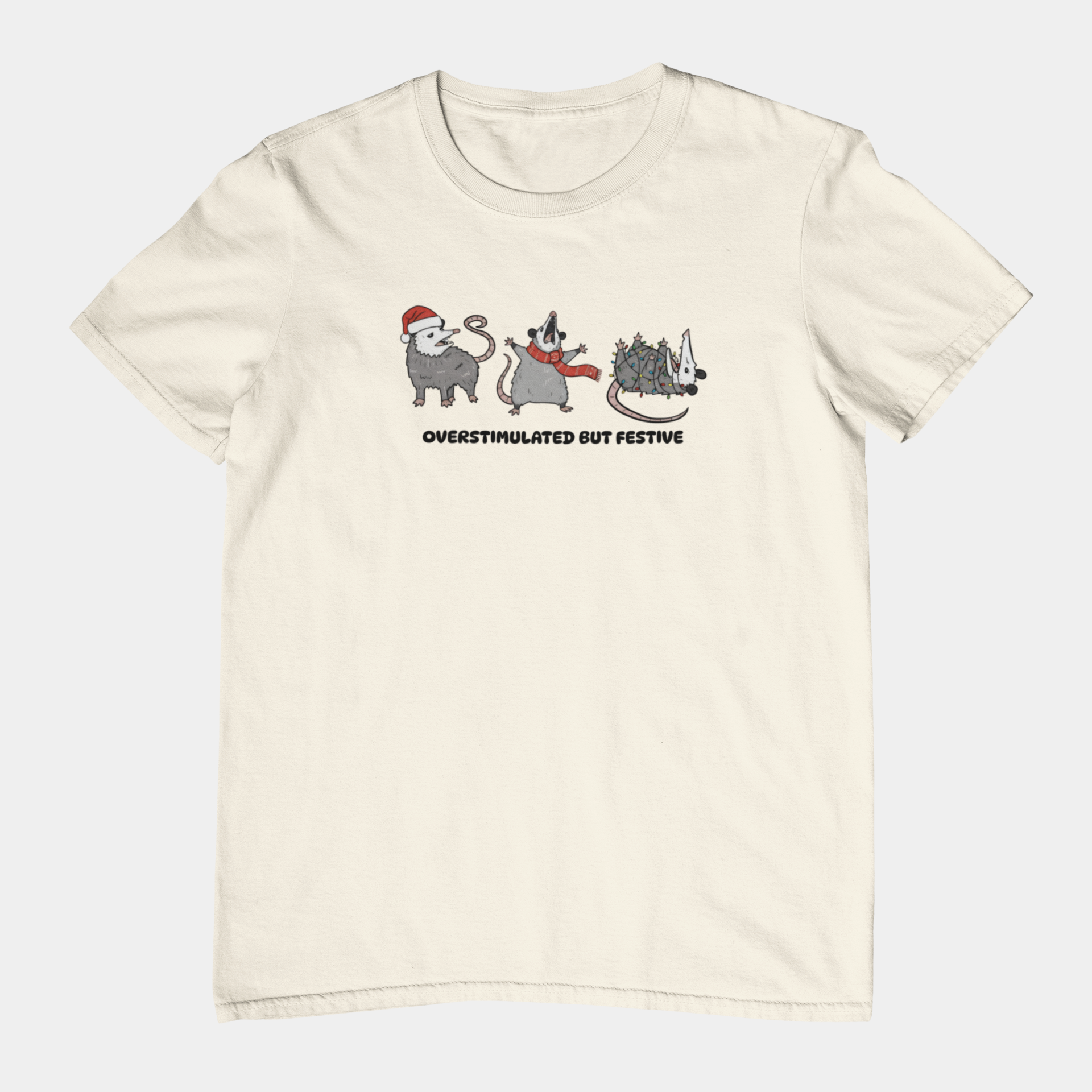T-Shirt Overstimulated but Festive - Funny Introvert Christmas Shirt Opossum