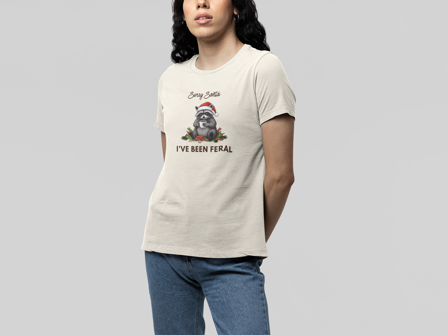T-Shirt Sorry Santa I've Been Feral - Funny Christmas Shirt Raccoon