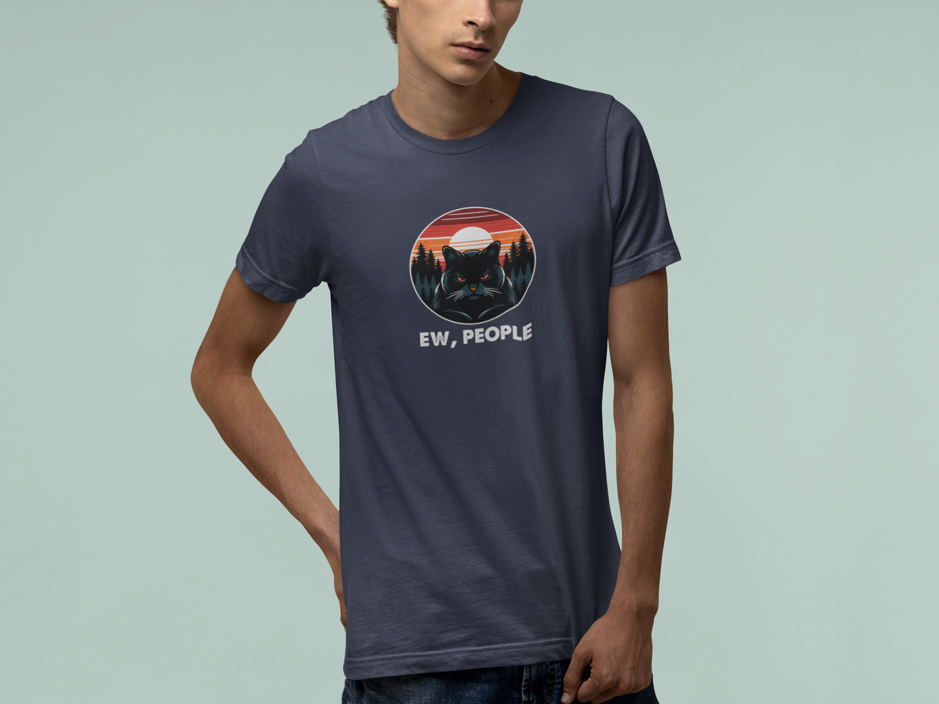 T-Shirt Ew People Cat Shirt – Vintage Sunset Funny Introvert T-Shirt