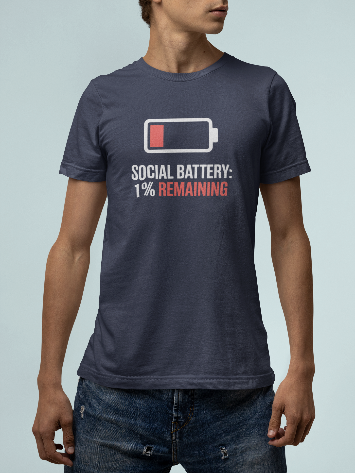 T-Shirt SOCIAL BATTERY: 1% Remaining T-Shirt – Funny Introvert Graphic Tee