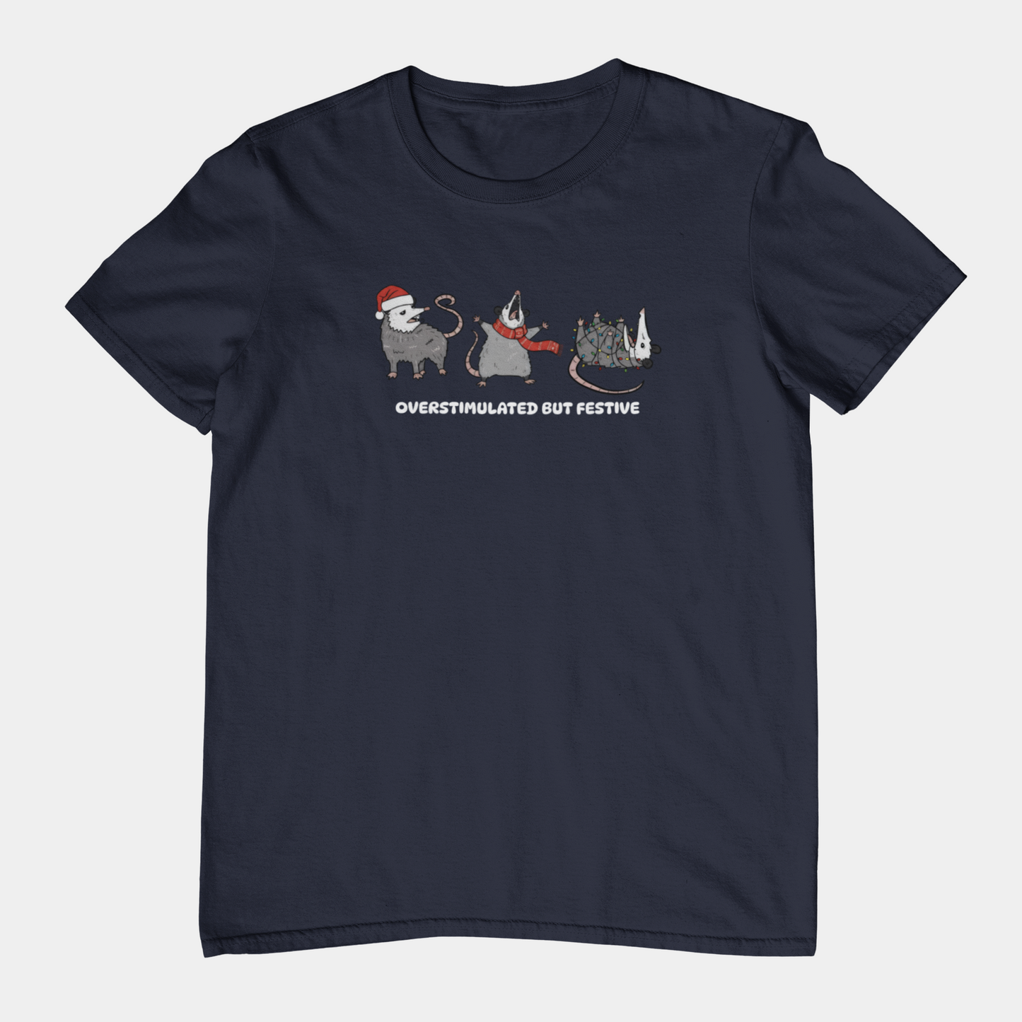 T-Shirt Overstimulated but Festive - Funny Introvert Christmas Shirt Opossum