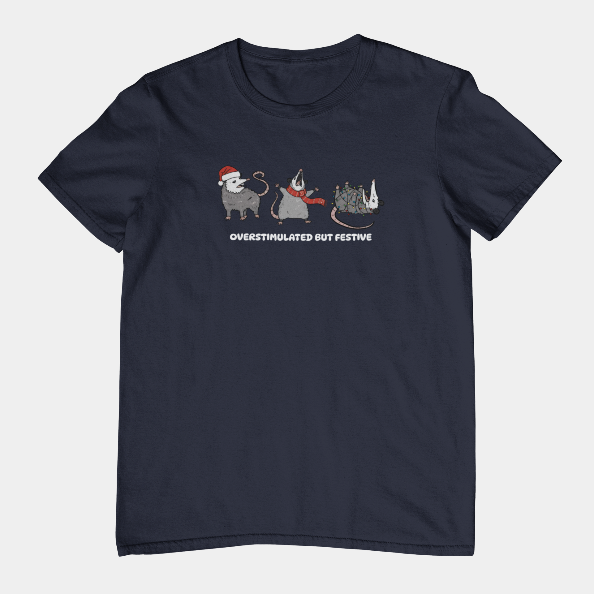 T-Shirt Overstimulated but Festive - Funny Introvert Christmas Shirt Opossum
