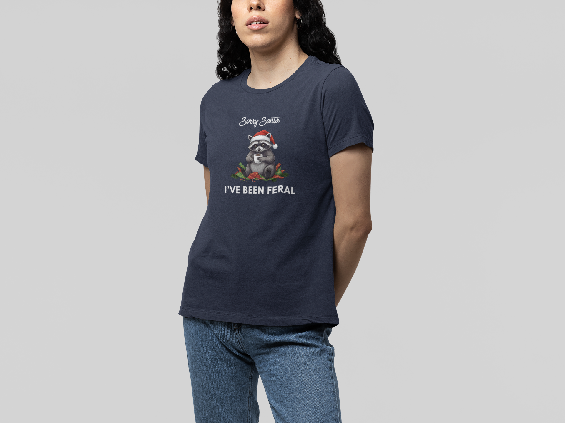 T-Shirt Sorry Santa I've Been Feral - Funny Christmas Shirt Raccoon
