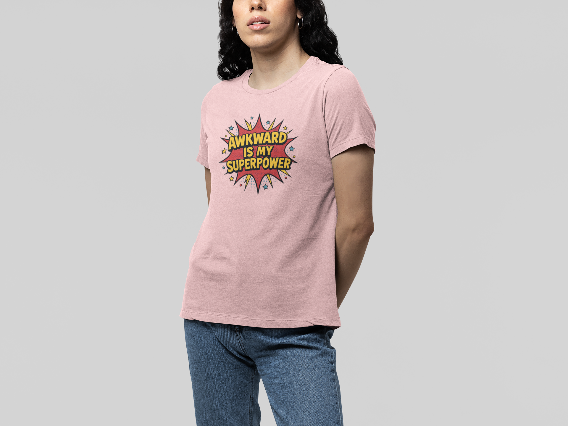 T-Shirt AWKWARD IS MY SUPERPOWER Comic Pop Art Introvert Graphic T-Shirt