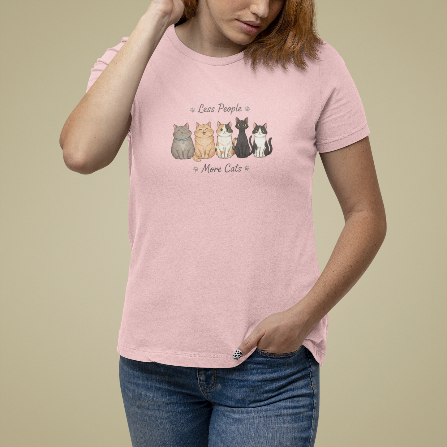 T-Shirt Less People More Cats Shirt – Cute Funny Cat Lover Graphic Tee