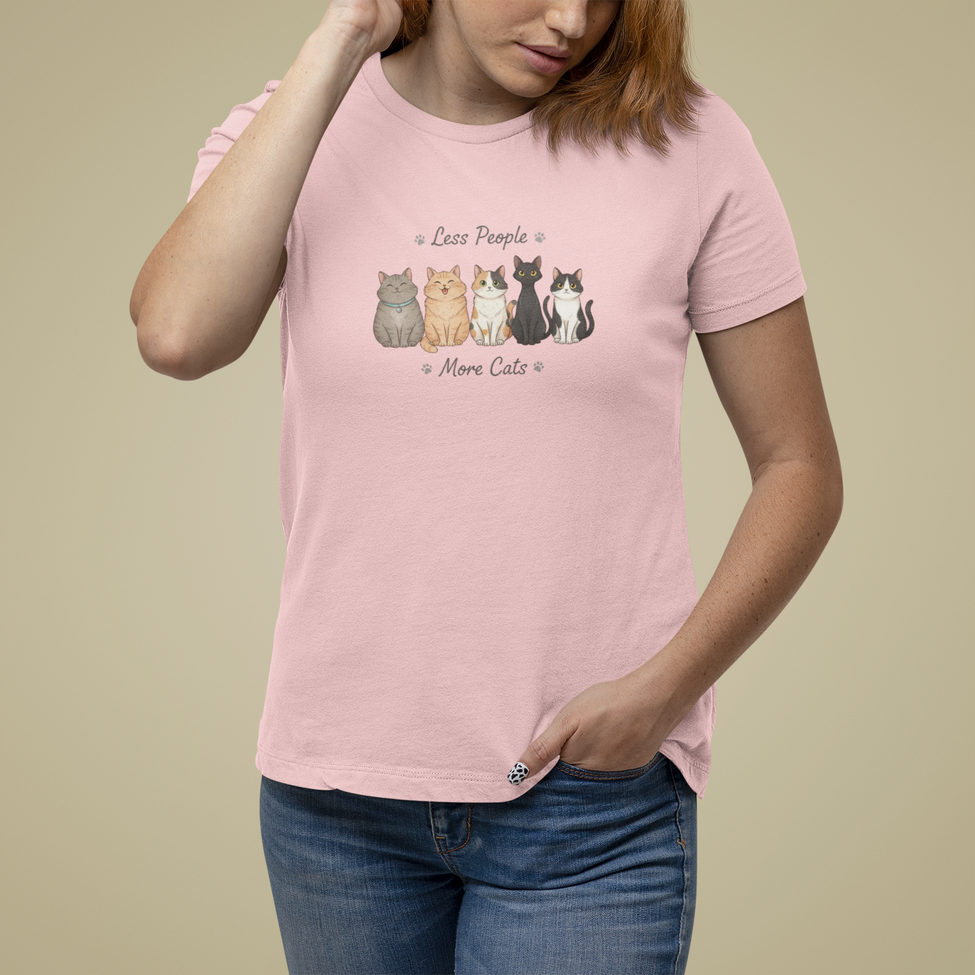 T-Shirt Less People More Cats Shirt – Cute Funny Cat Lover Graphic Tee