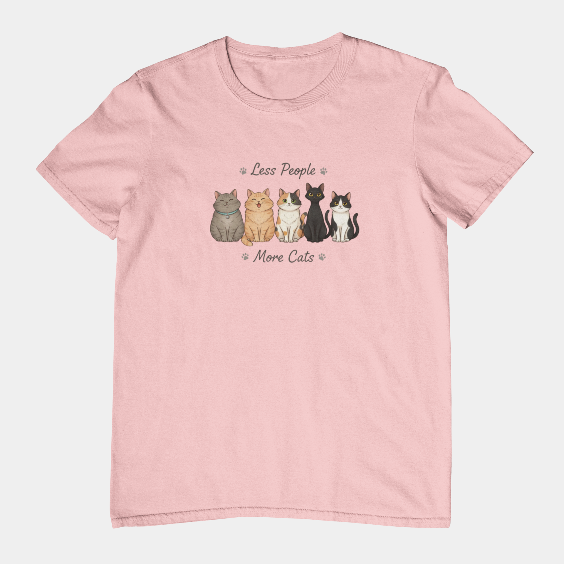 T-Shirt Less People More Cats Shirt – Cute Funny Cat Lover Graphic Tee