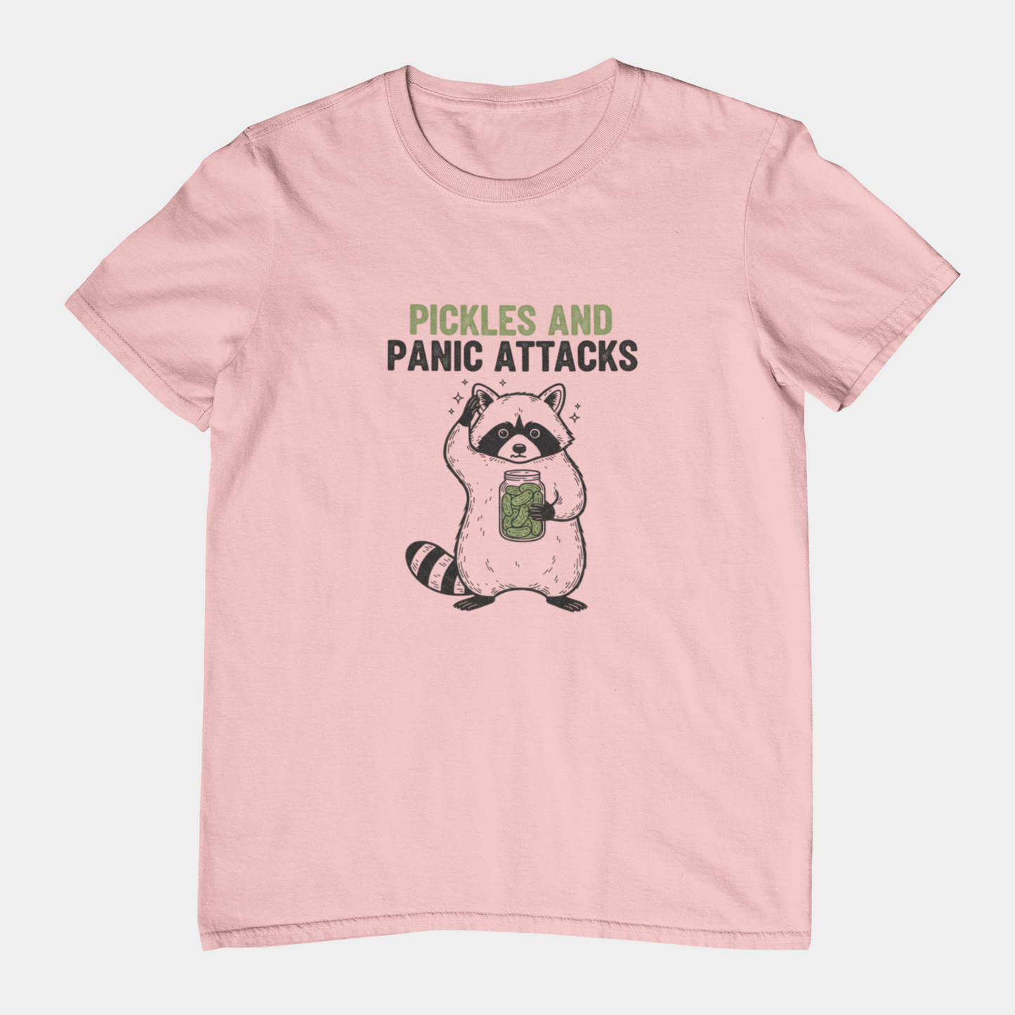 T-Shirt Pickles and Panic Attacks T-Shirt – Vintage Raccoon Graphic Tee