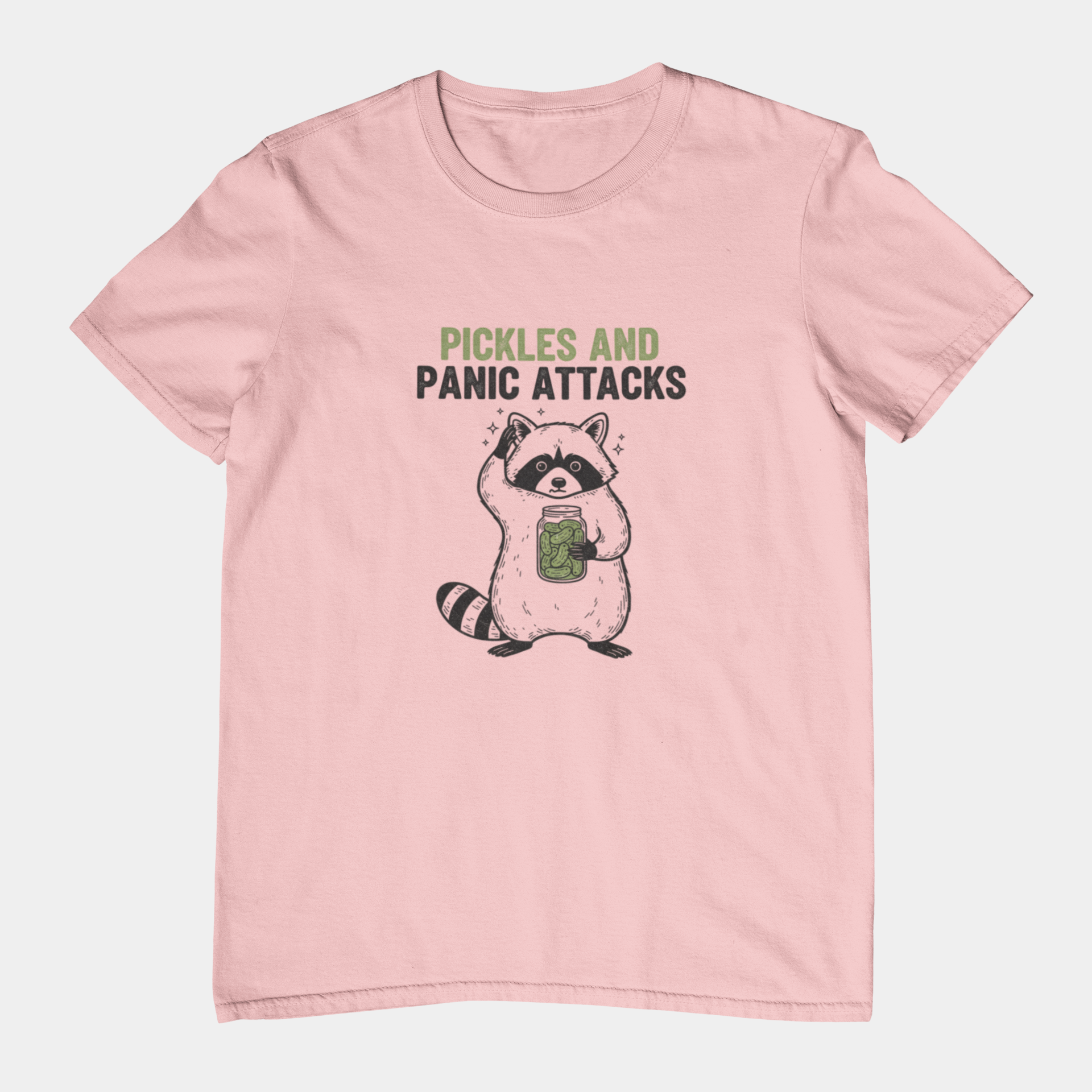 T-Shirt Pickles and Panic Attacks T-Shirt – Vintage Raccoon Graphic Tee