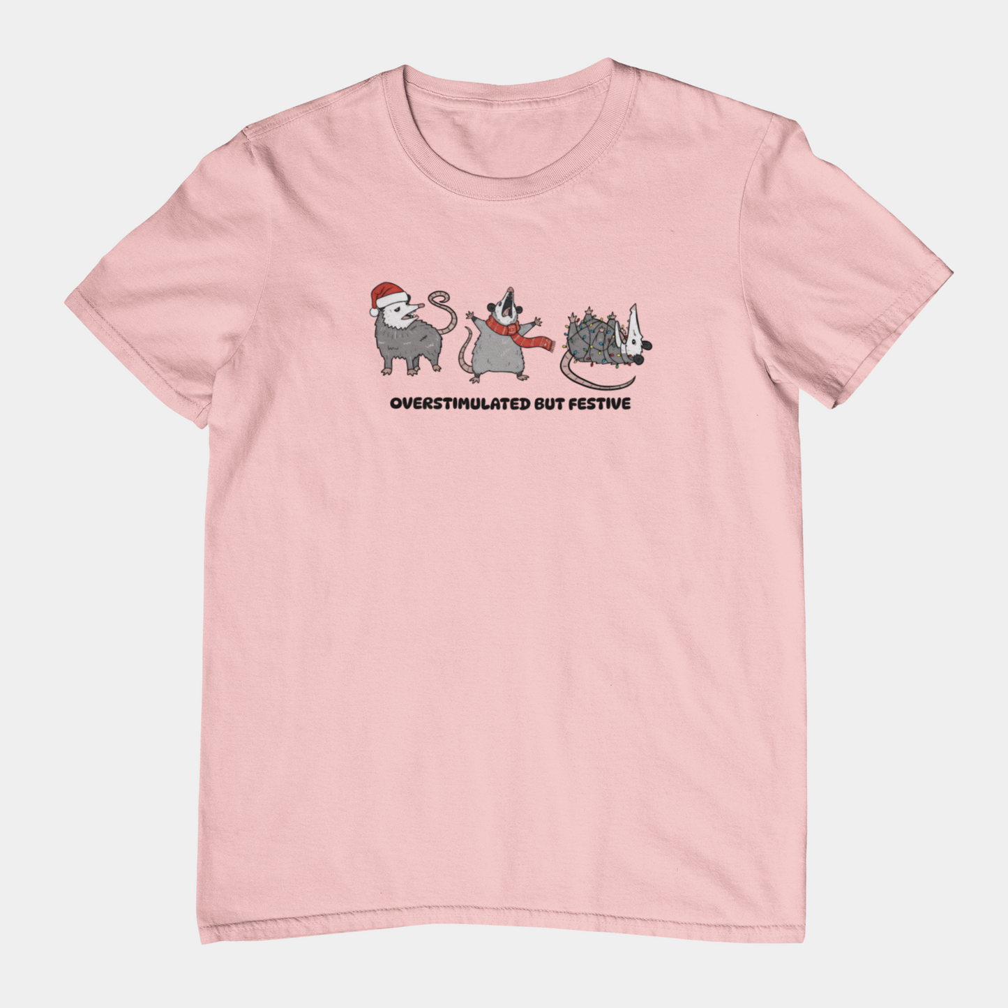 T-Shirt Overstimulated but Festive - Funny Introvert Christmas Shirt Opossum