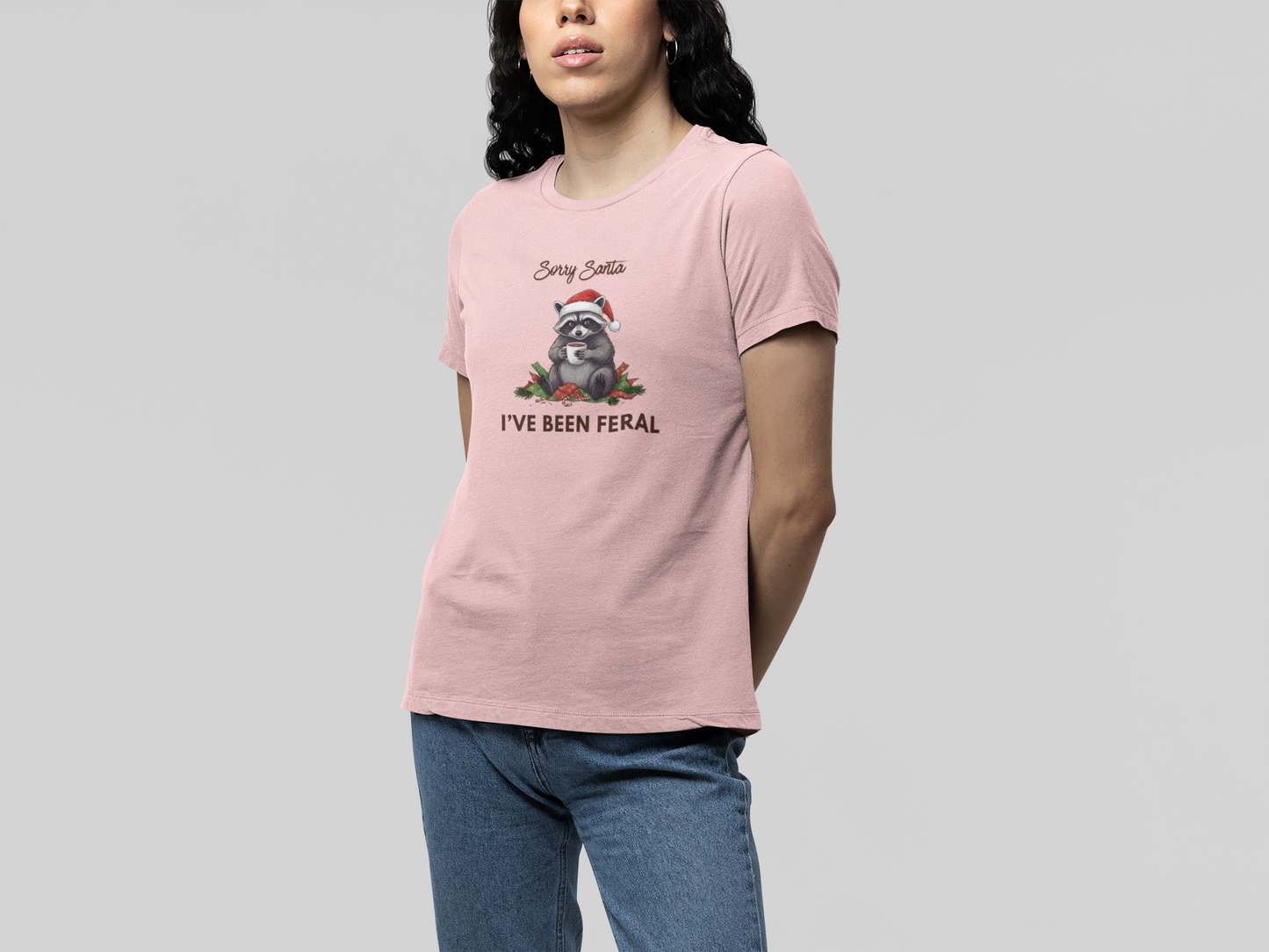 T-Shirt Sorry Santa I've Been Feral - Funny Christmas Shirt Raccoon