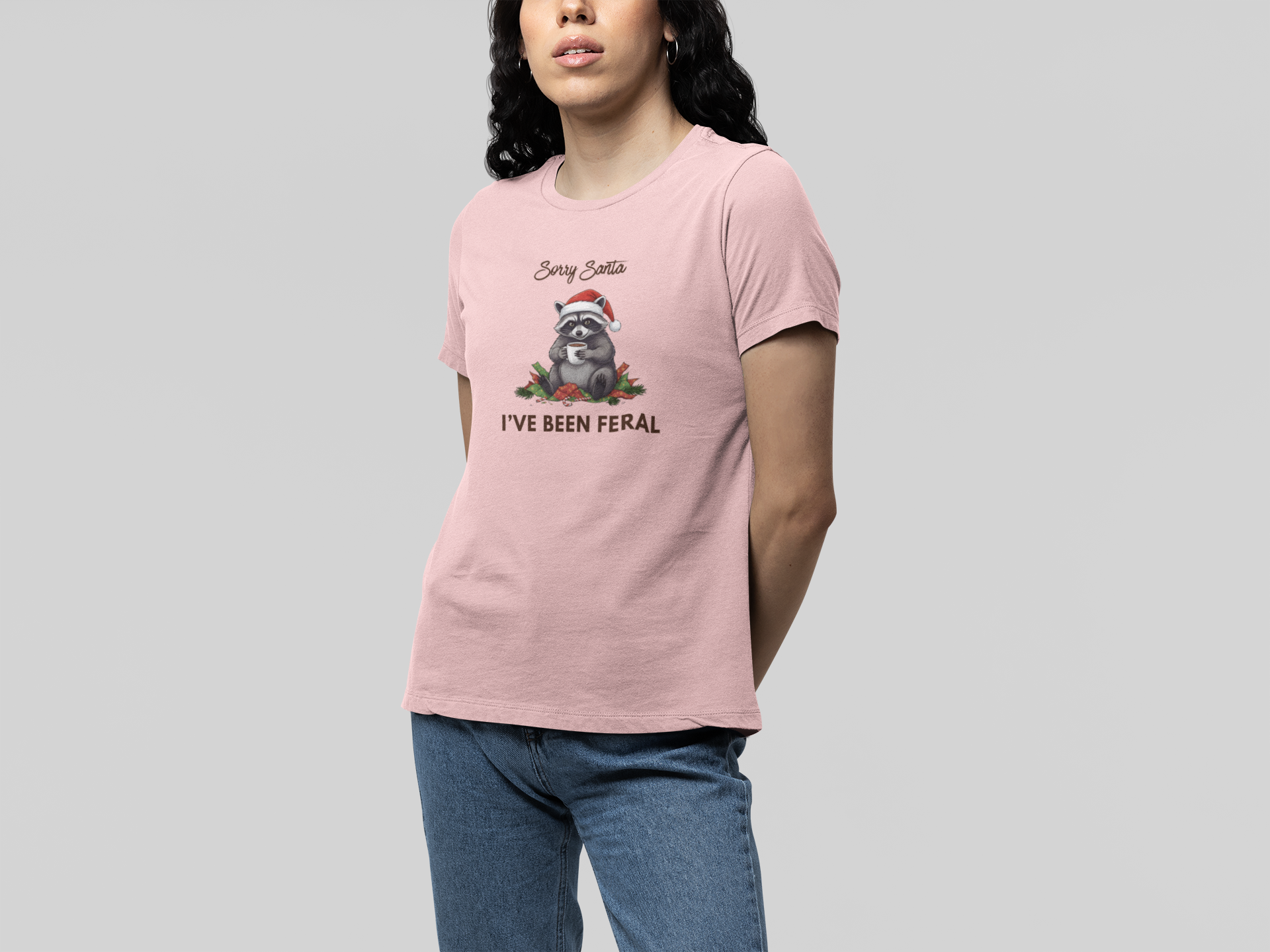 T-Shirt Sorry Santa I've Been Feral - Funny Christmas Shirt Raccoon