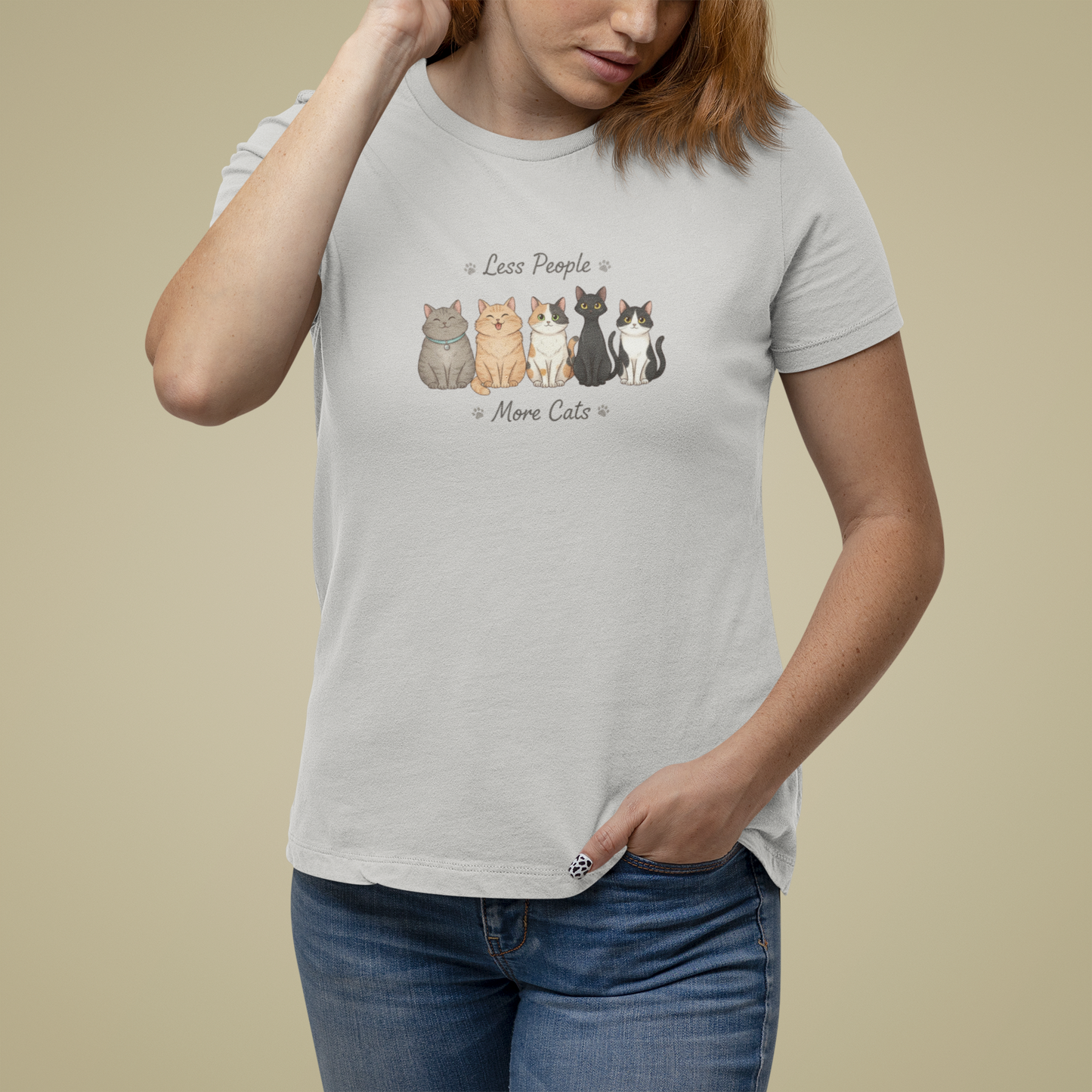 T-Shirt Less People More Cats Shirt – Cute Funny Cat Lover Graphic Tee