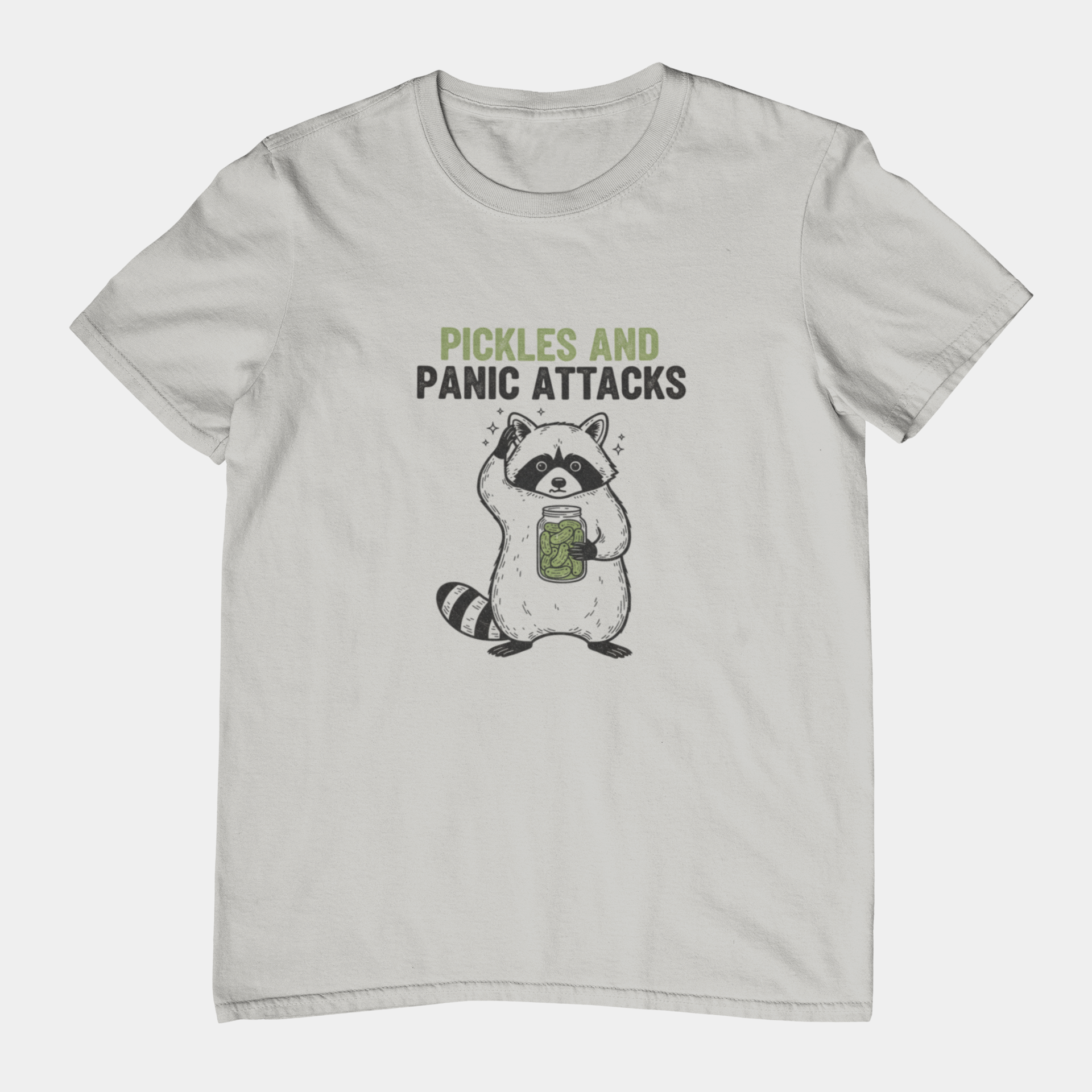 T-Shirt Pickles and Panic Attacks T-Shirt – Vintage Raccoon Graphic Tee