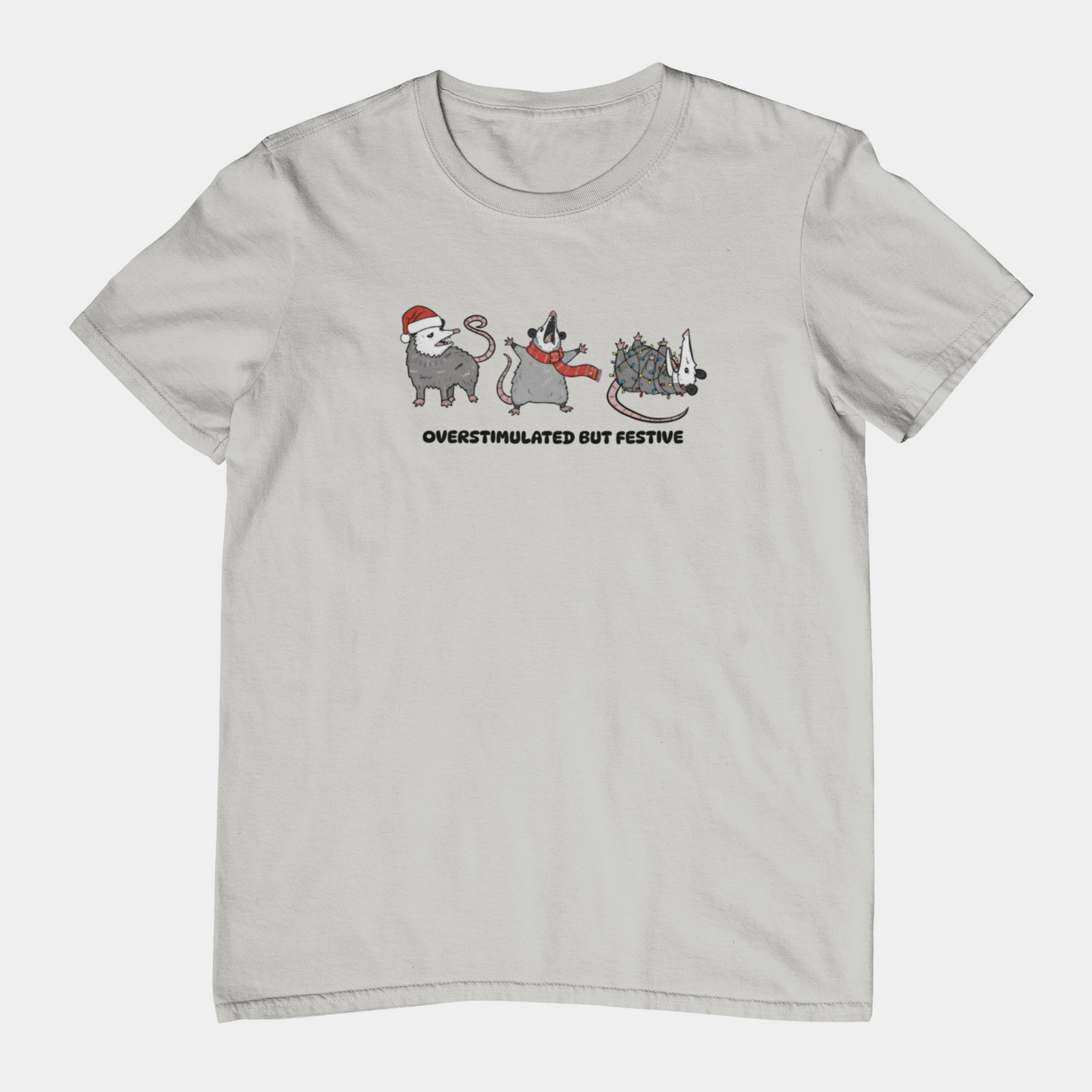 T-Shirt Overstimulated but Festive - Funny Introvert Christmas Shirt Opossum