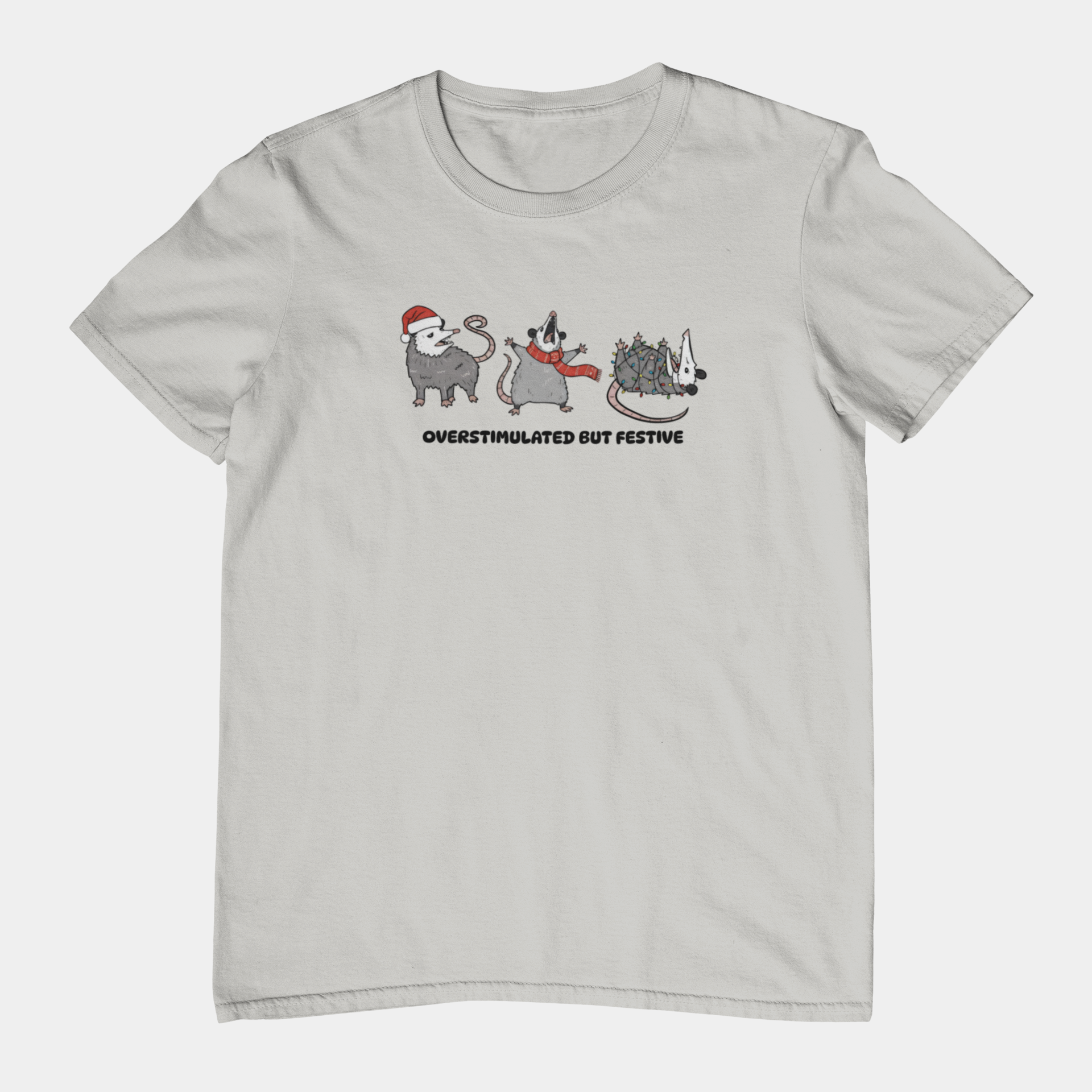 T-Shirt Overstimulated but Festive - Funny Introvert Christmas Shirt Opossum